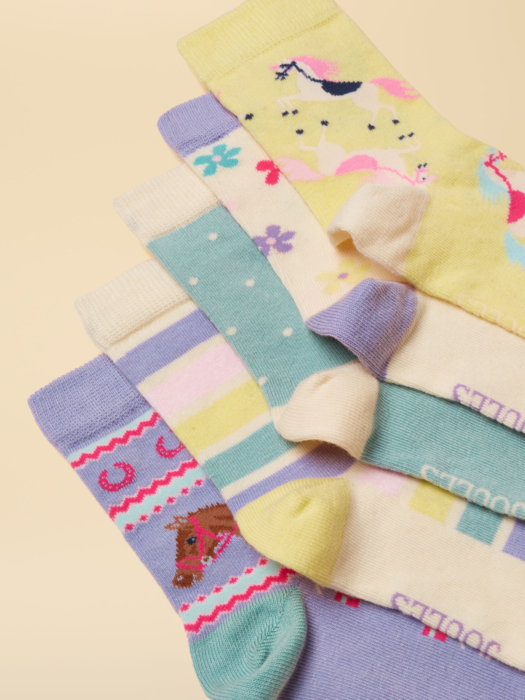 Kids' Neat Feet Blue Yellow Horse Socks 5 Pack - Image 2 of 4