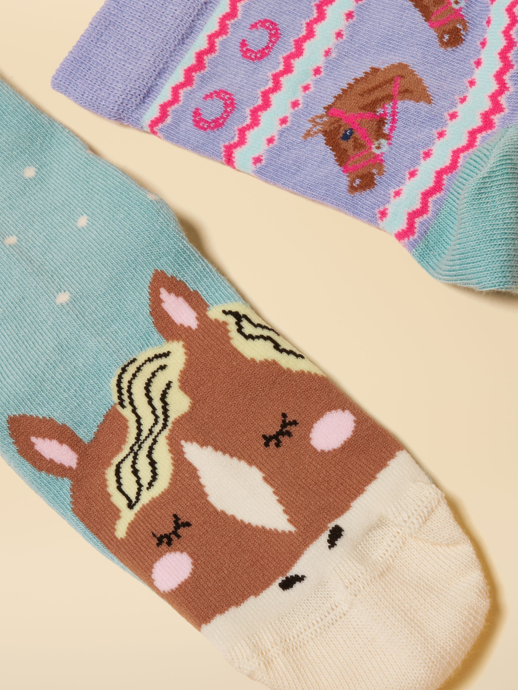 Kids' Neat Feet Blue Yellow Horse Socks 5 Pack - Image 3 of 4