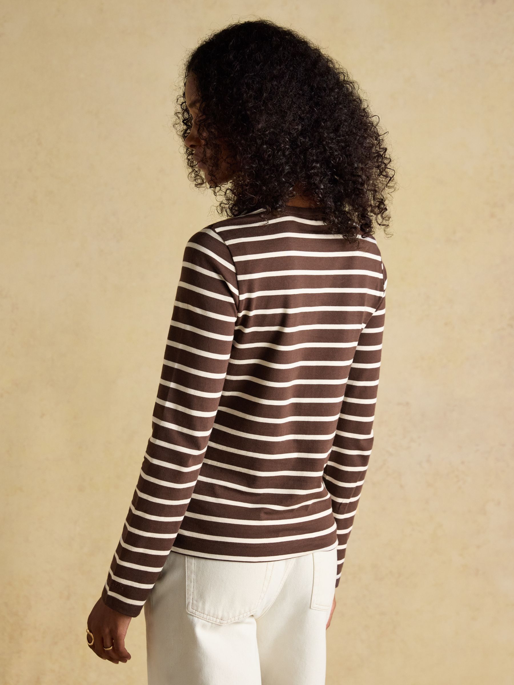 Isabella Chocolate Brown 100% Cotton Jersey Breton Top - Image 2 of 7