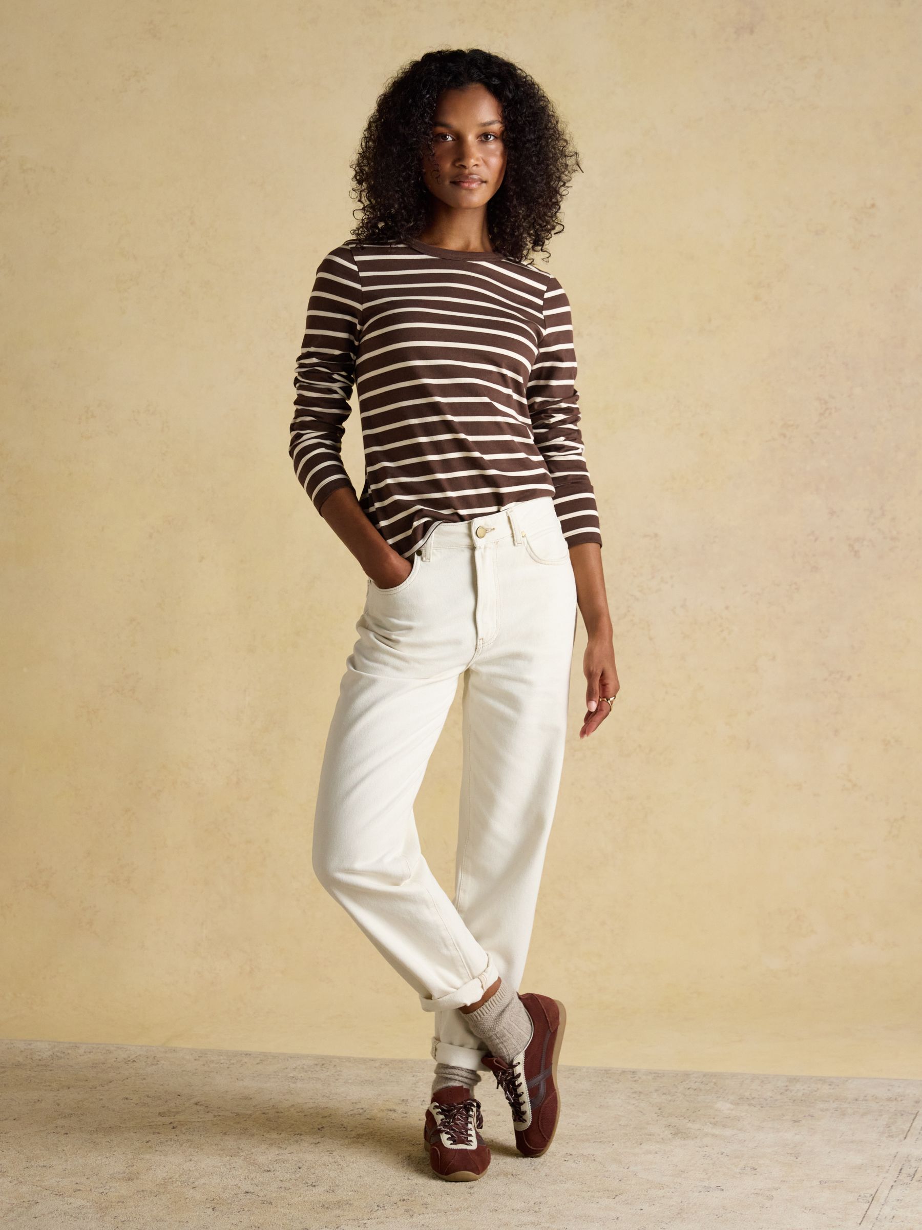 Isabella Chocolate Brown 100% Cotton Jersey Breton Top - Image 3 of 7