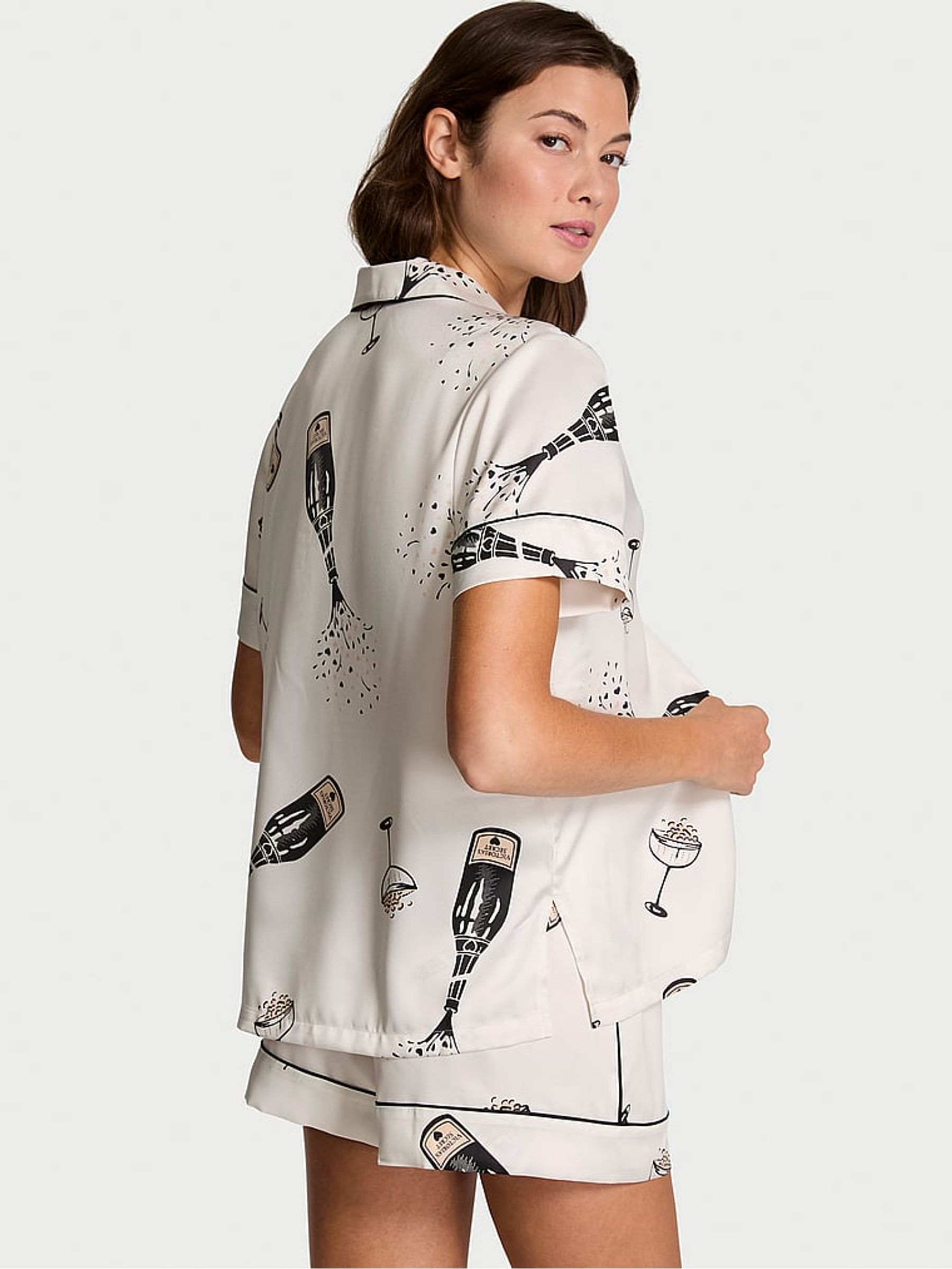 Coconut White Champagne Bottles Satin Short Pyjamas Set - Image 2 of 2