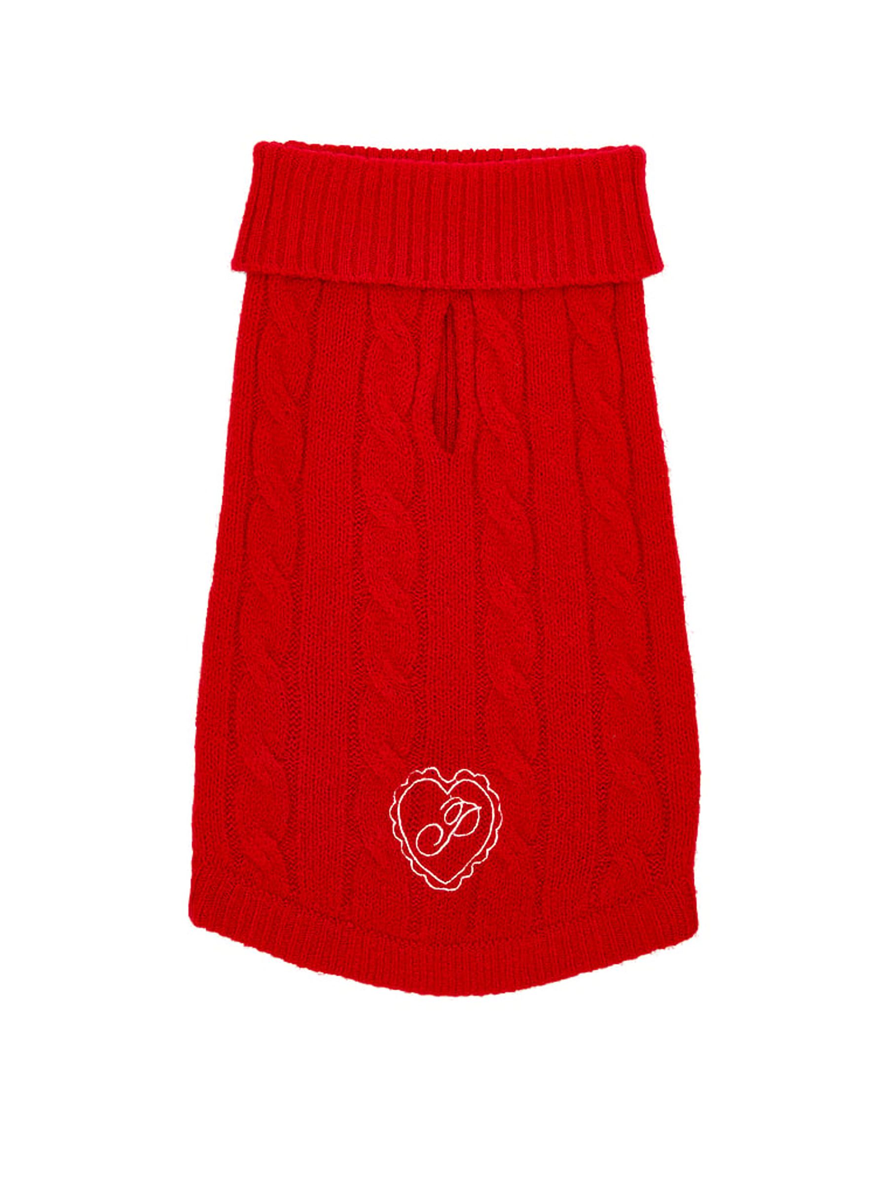 Bright Vermillion Red Cable Knit Pet Jumper - Image 1 of 3