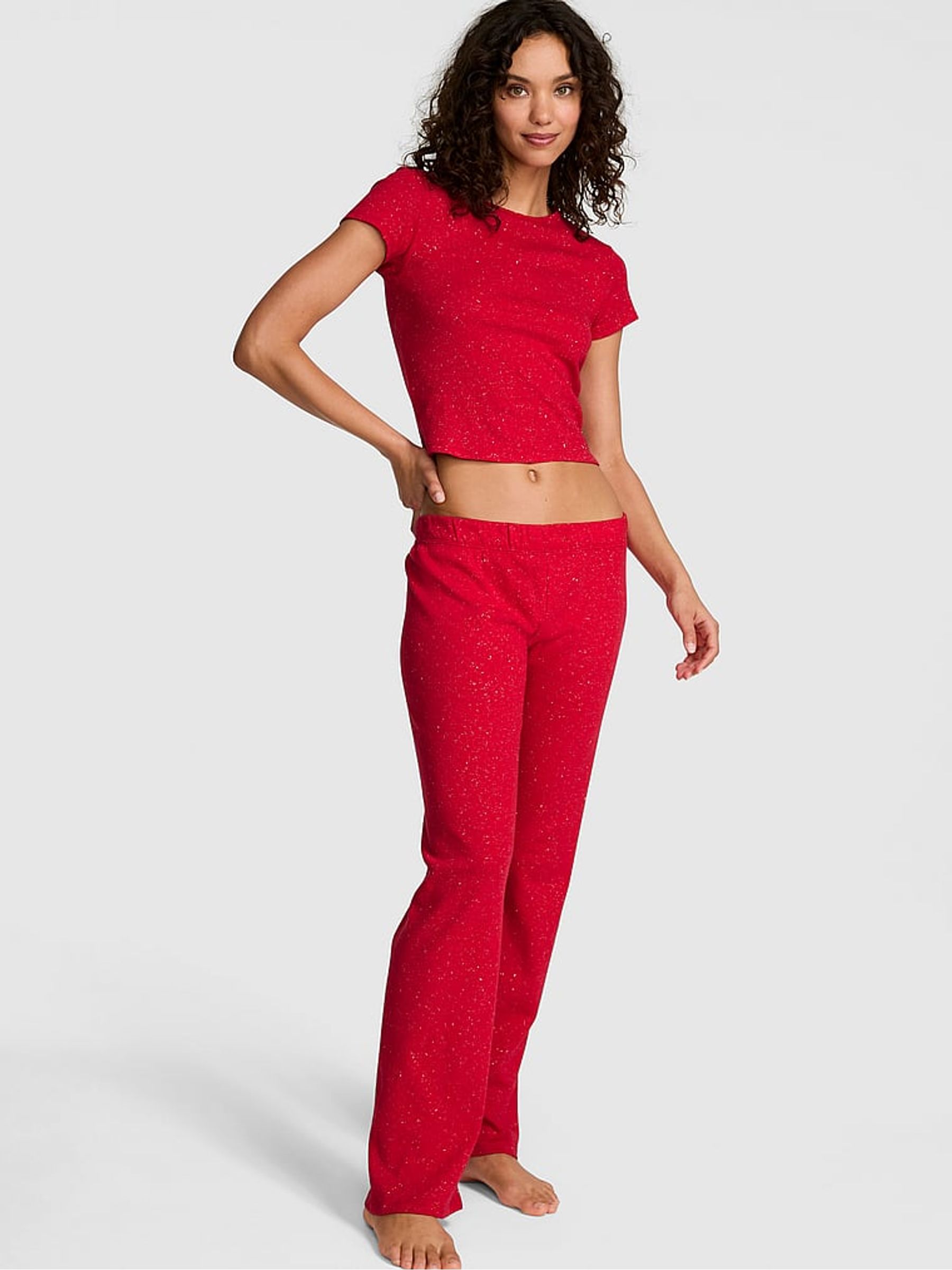 Bright Vermillion Red Heart Pointelle Pyjama Set - Image 1 of 3