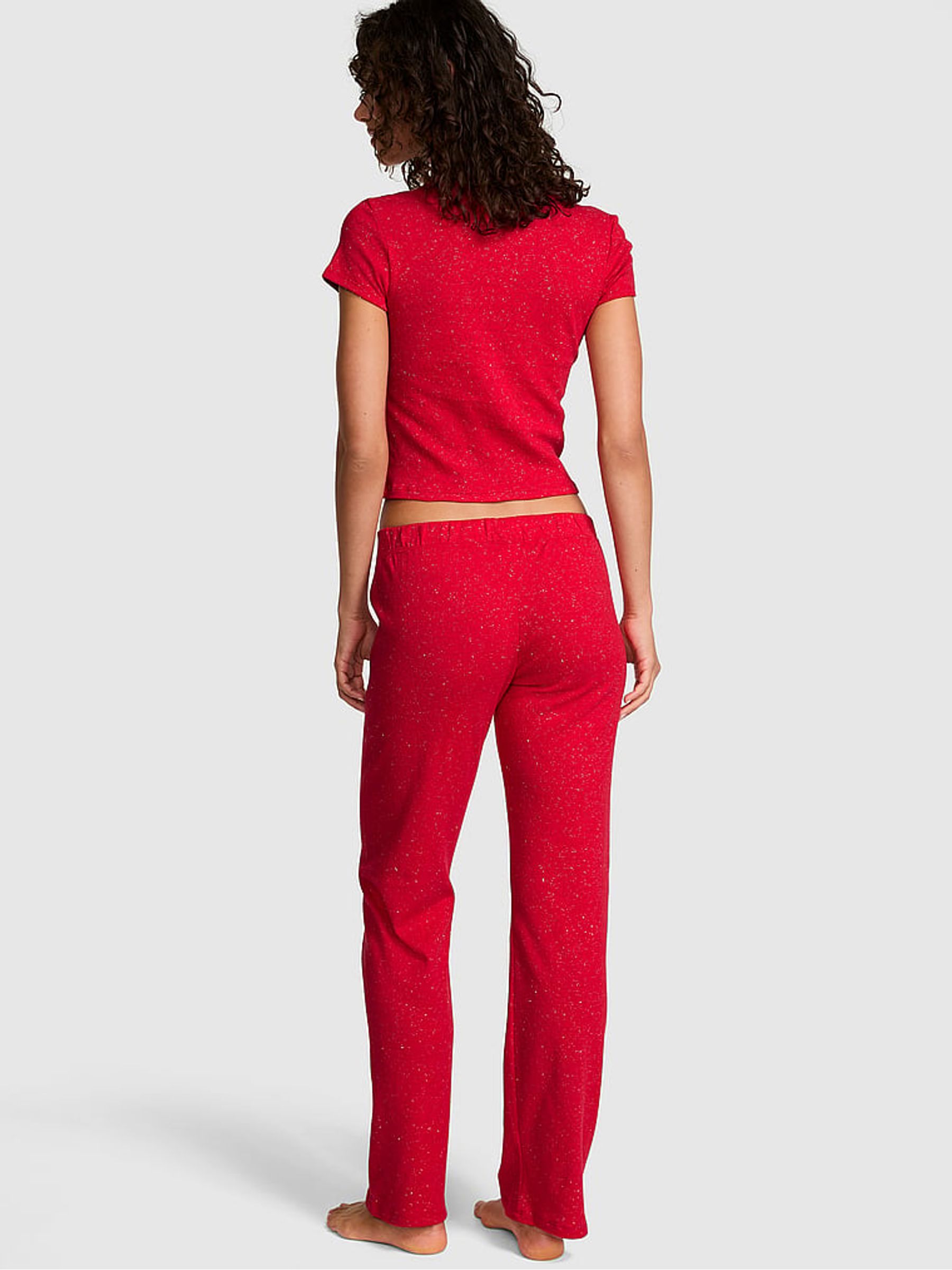 Bright Vermillion Red Heart Pointelle Pyjama Set - Image 2 of 3