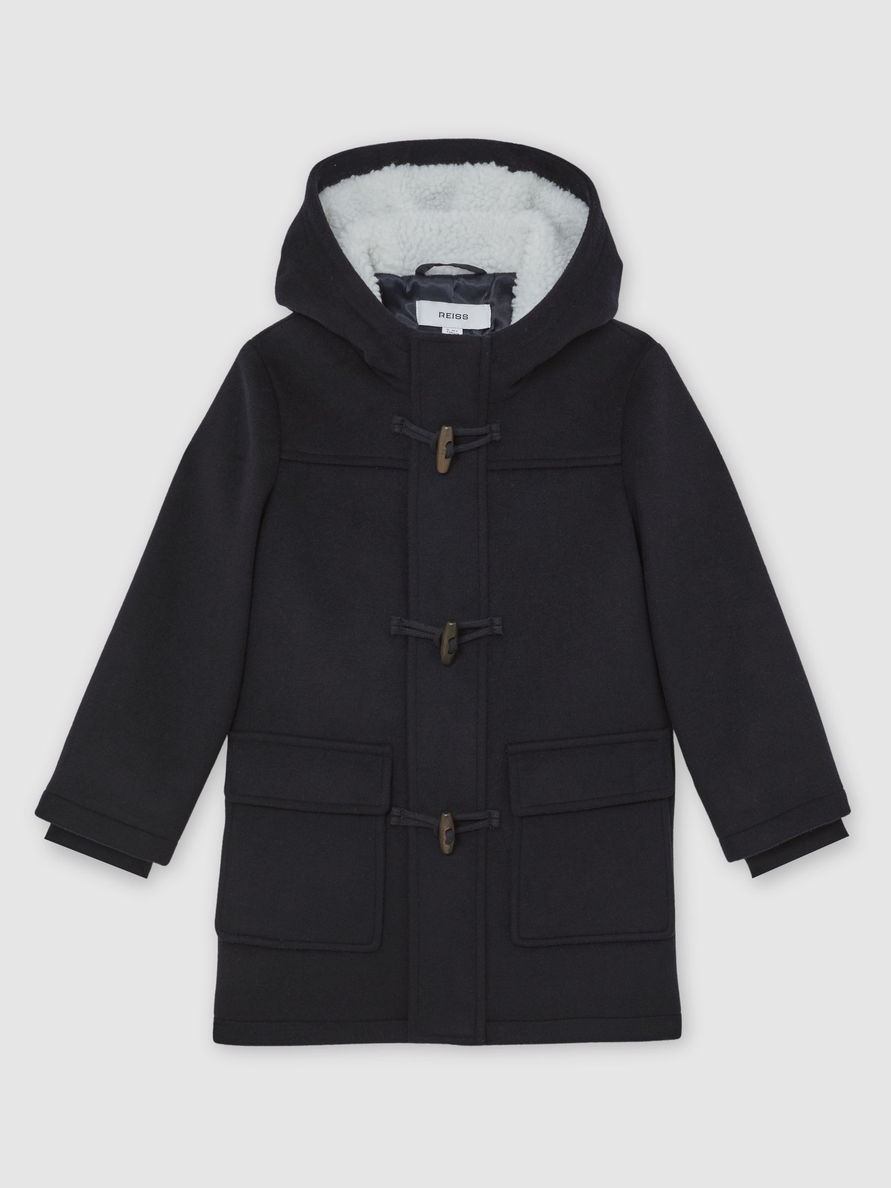 9-13 yrs Wool-Blend Hooded Duffle Coat in Navy Blue - Image 2 of 4