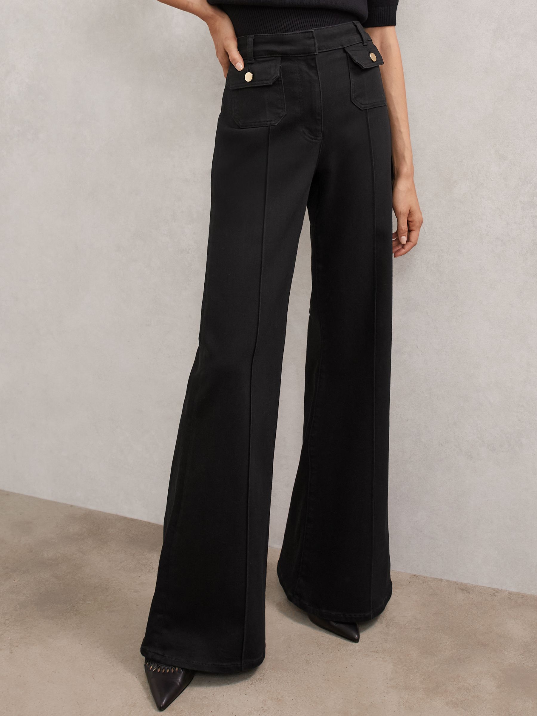 Flared Pocket-Detail Jeans in Black - Image 3 of 6