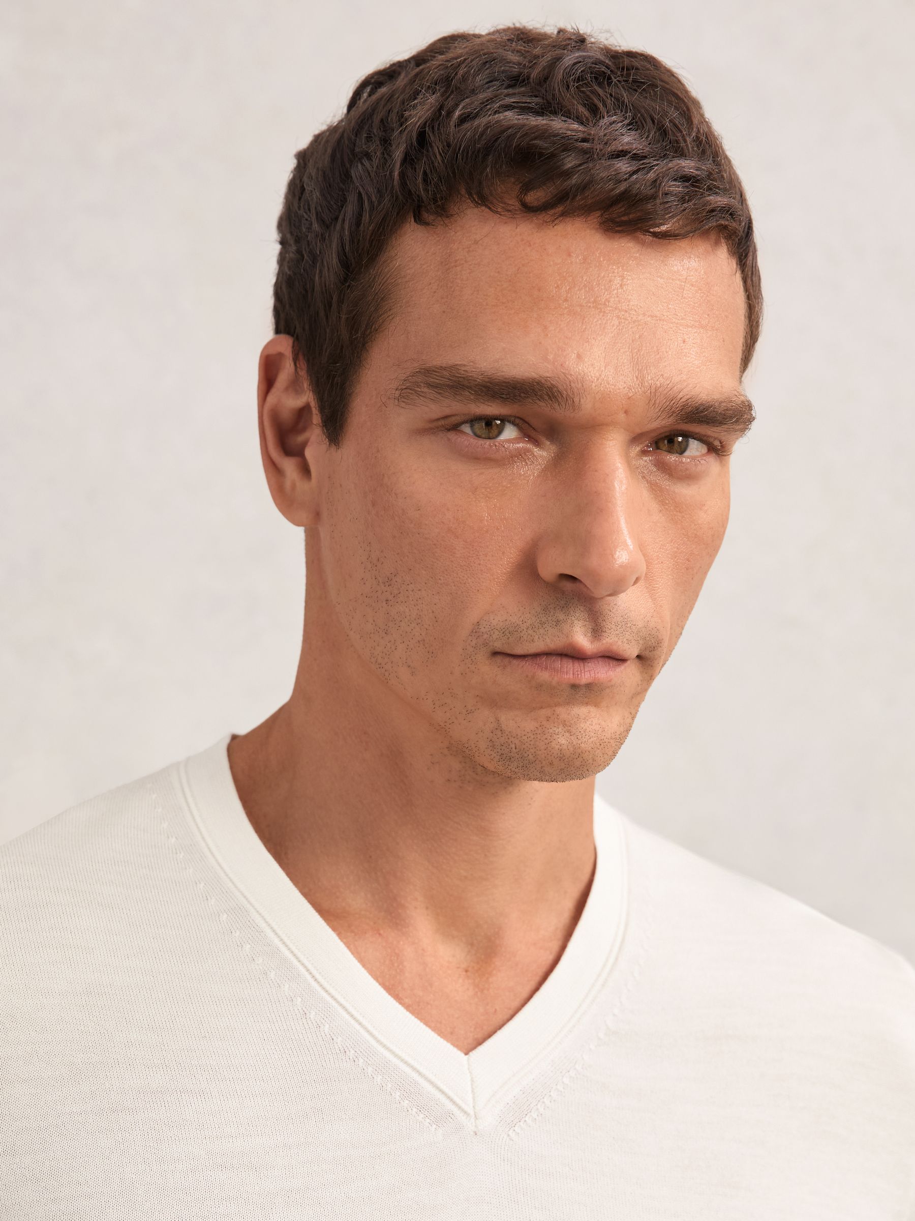 Wool V-Neck Jumper in White - image 4