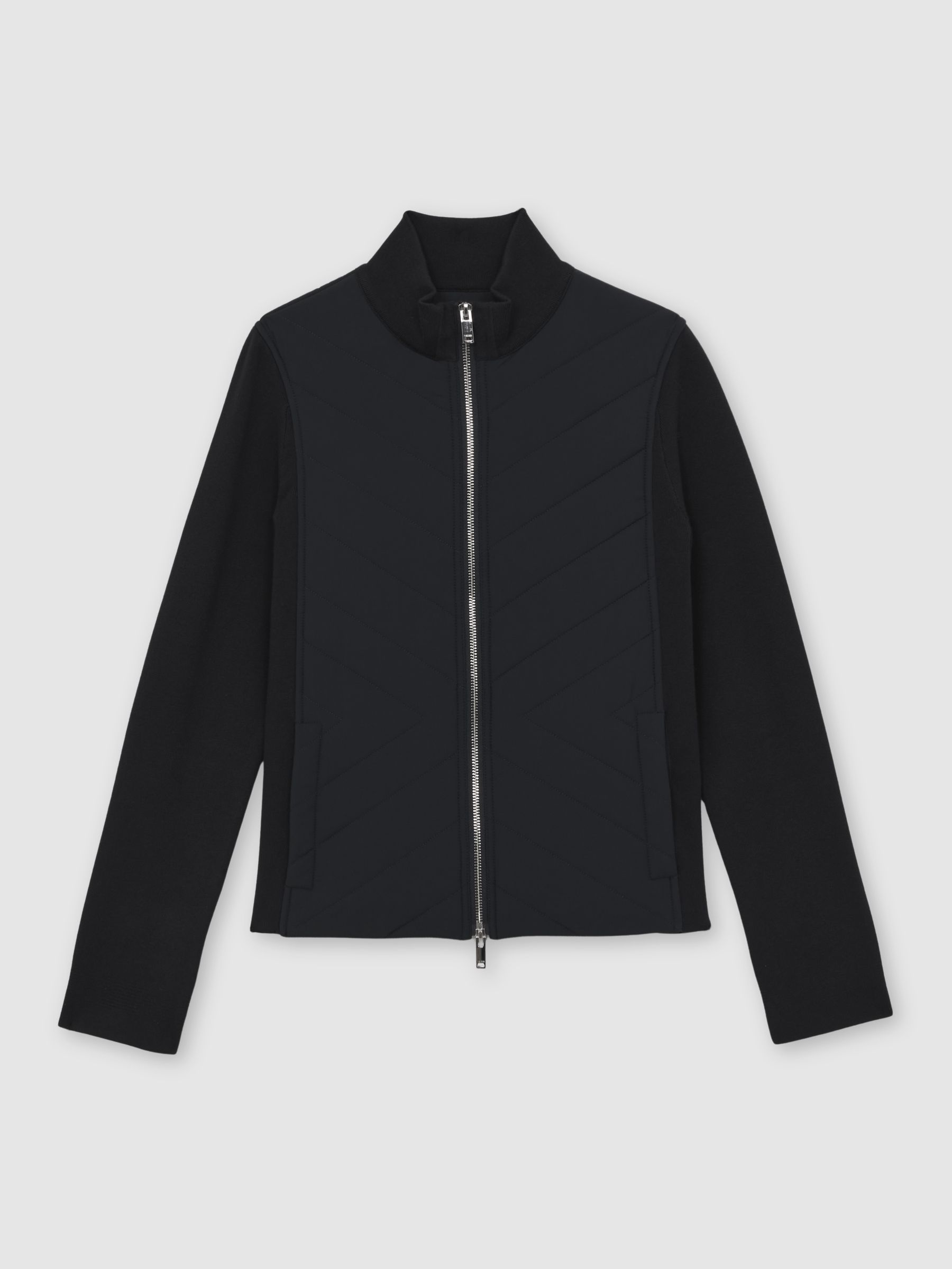 Hybrid Quilted Zip-Through Knit Jacket in Navy - Image 2 of 5