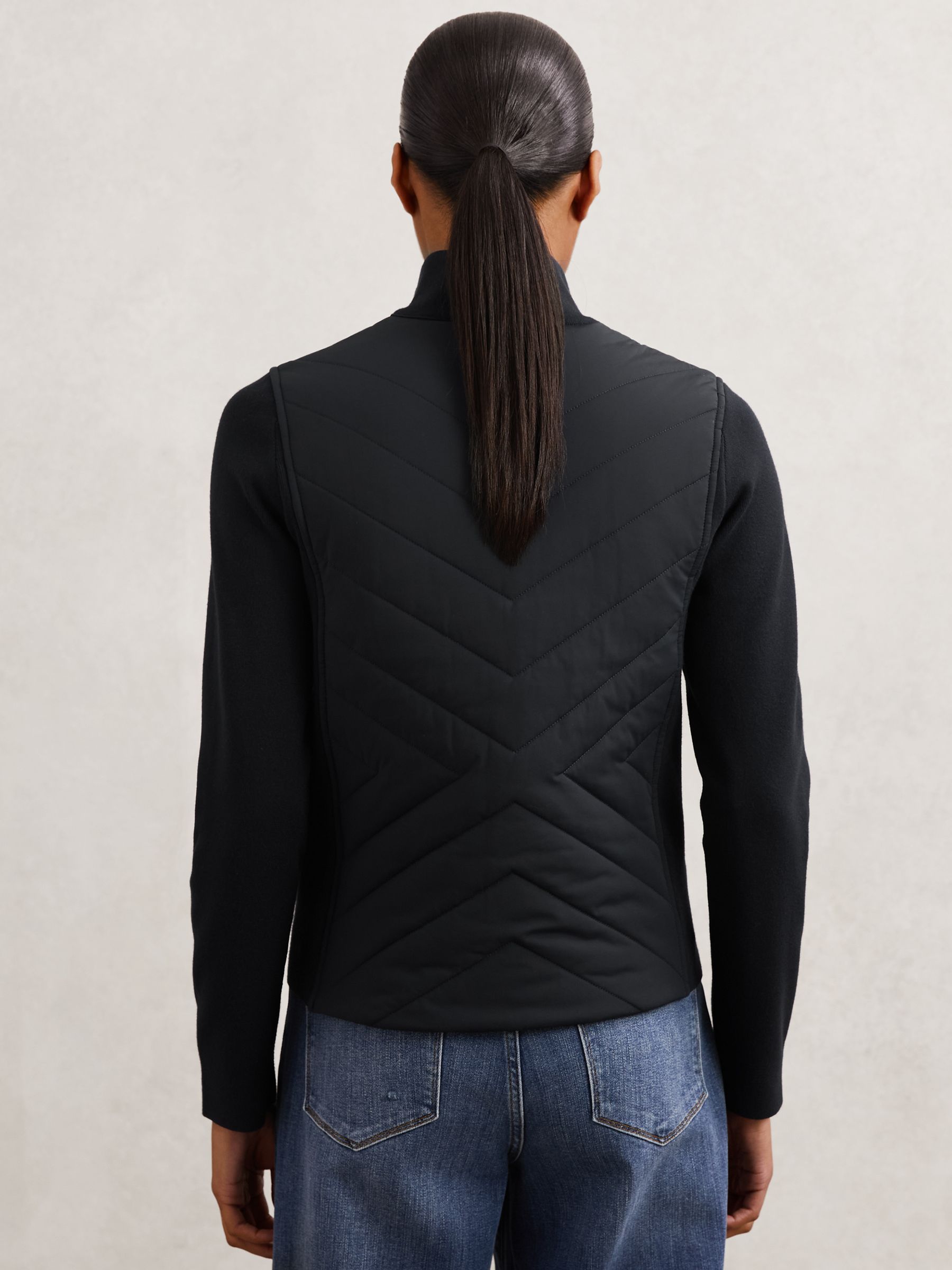 Hybrid Quilted Zip-Through Knit Jacket in Navy - Image 4 of 5