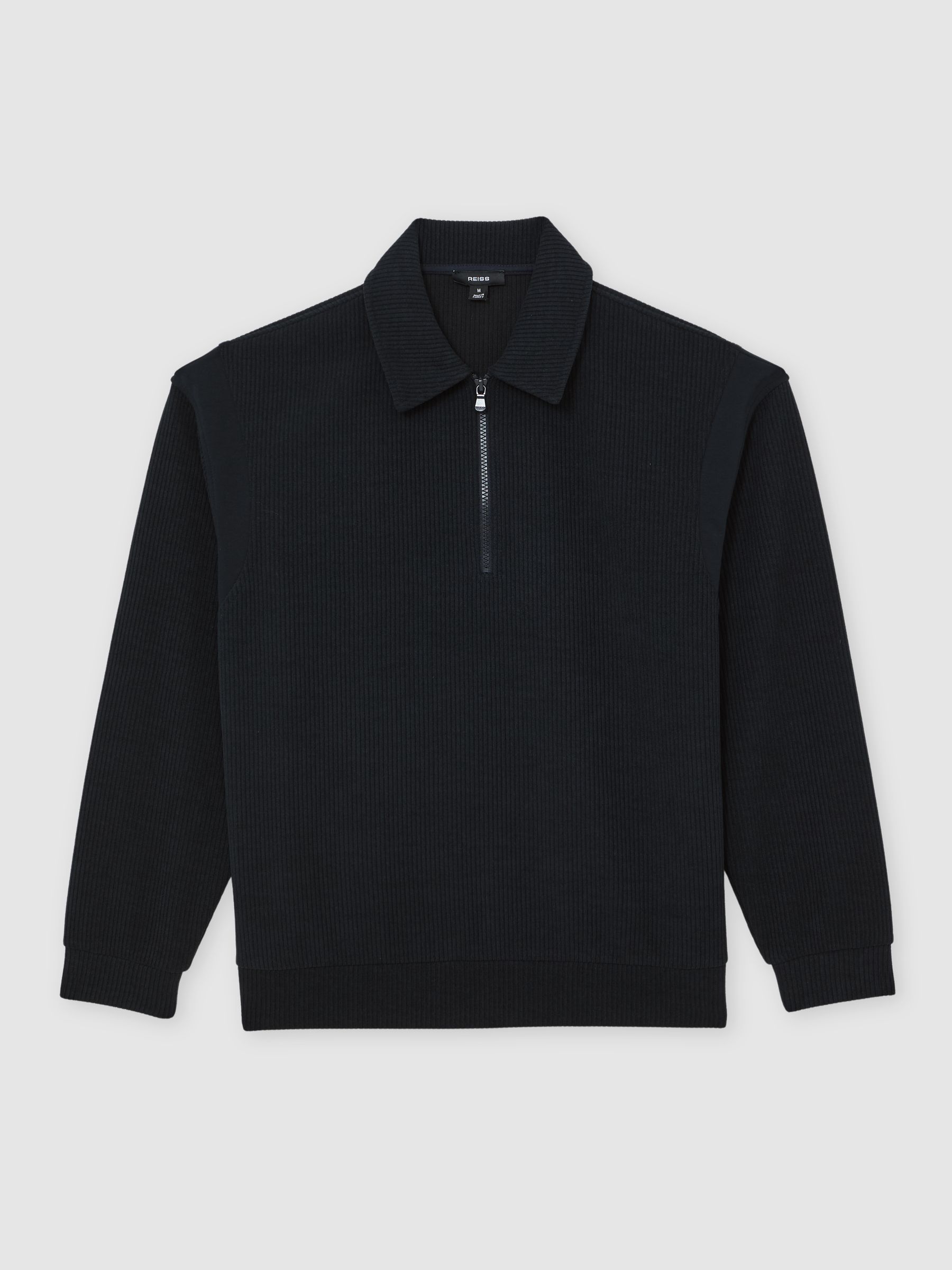 Corduroy Half-Zip Polo Shirt in Navy - image 1