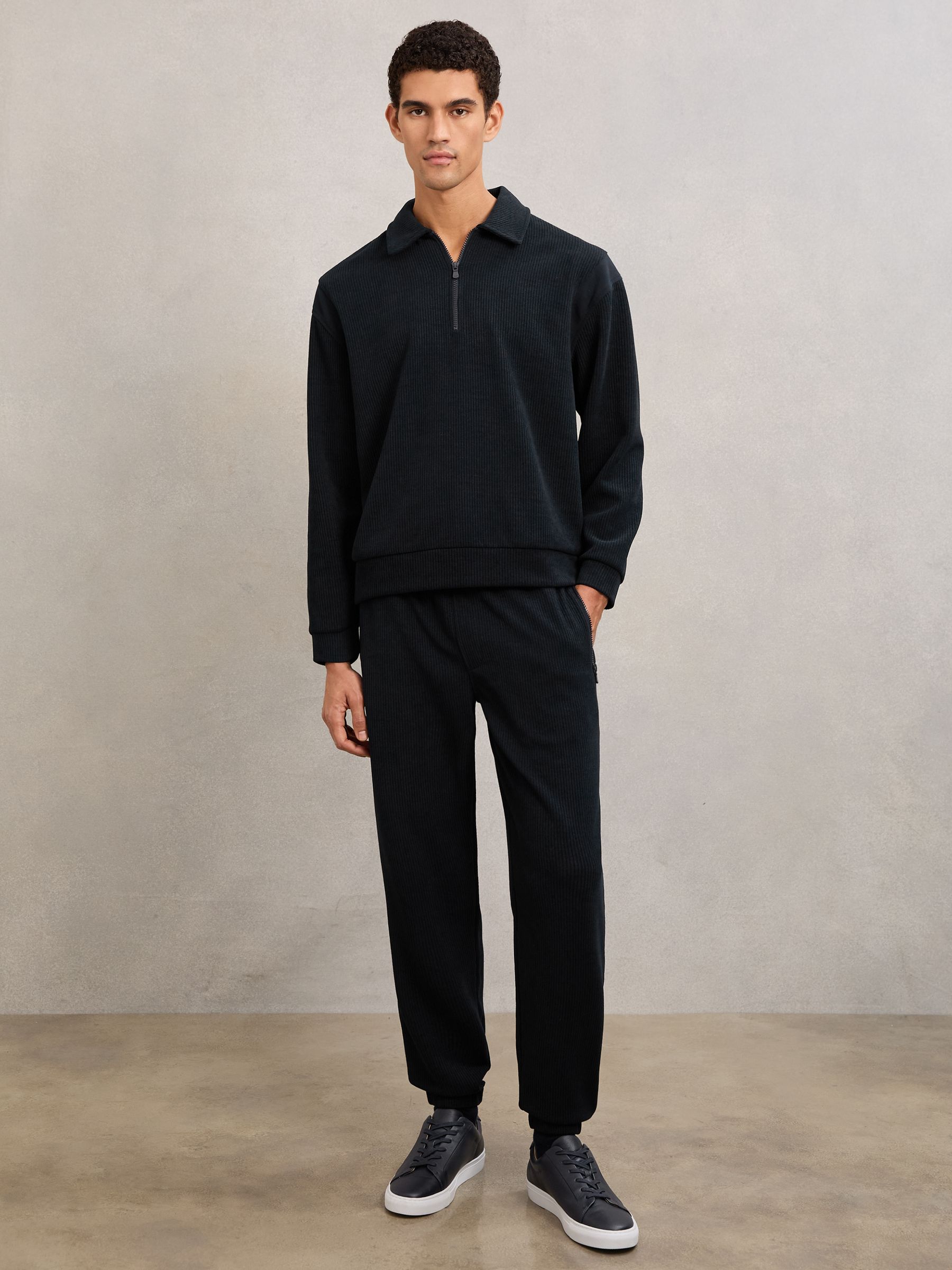Corduroy Half-Zip Polo Shirt in Navy - image 5