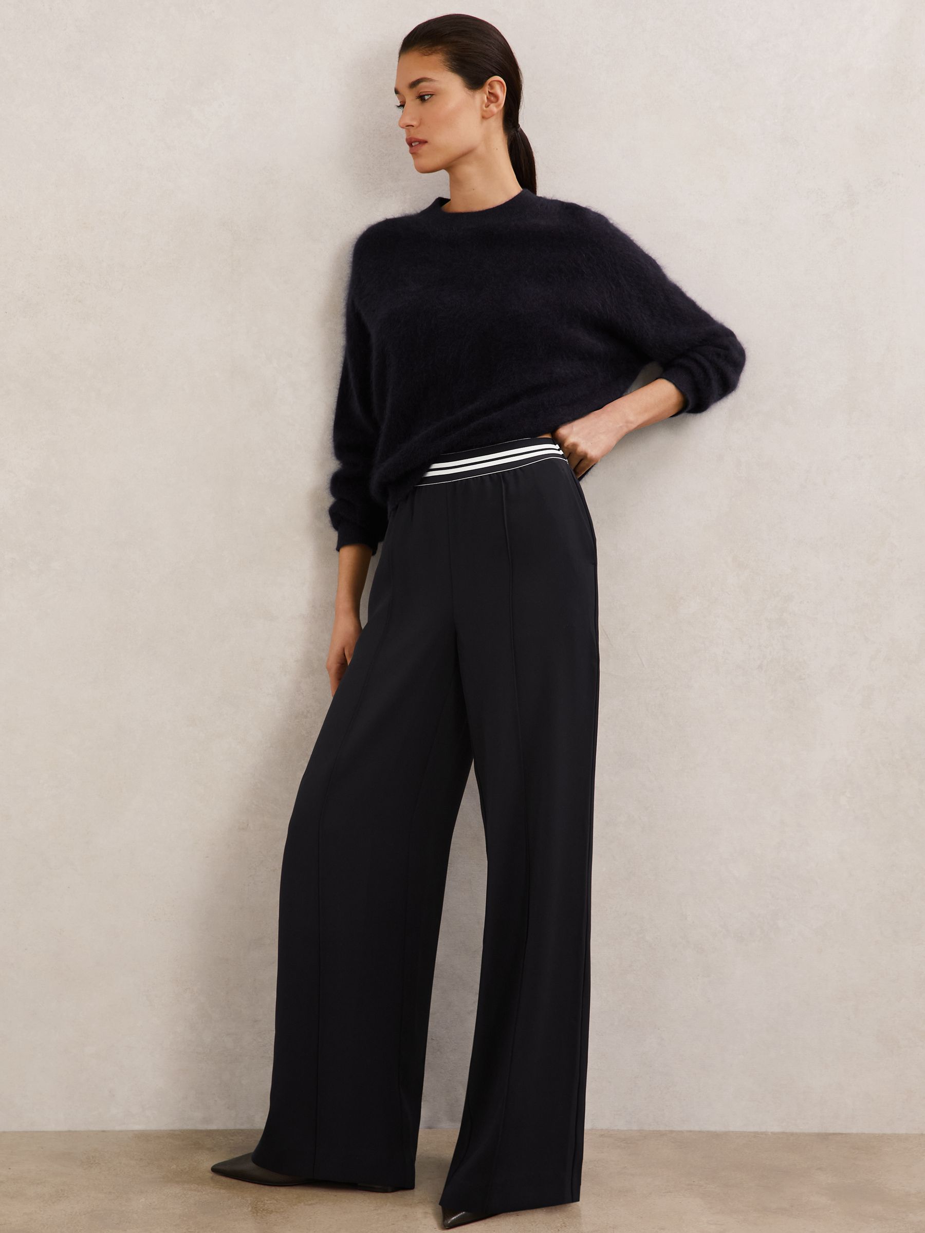 Petite Elasticated-Waist Wide-Leg Trousers in Navy - Image 1 of 6