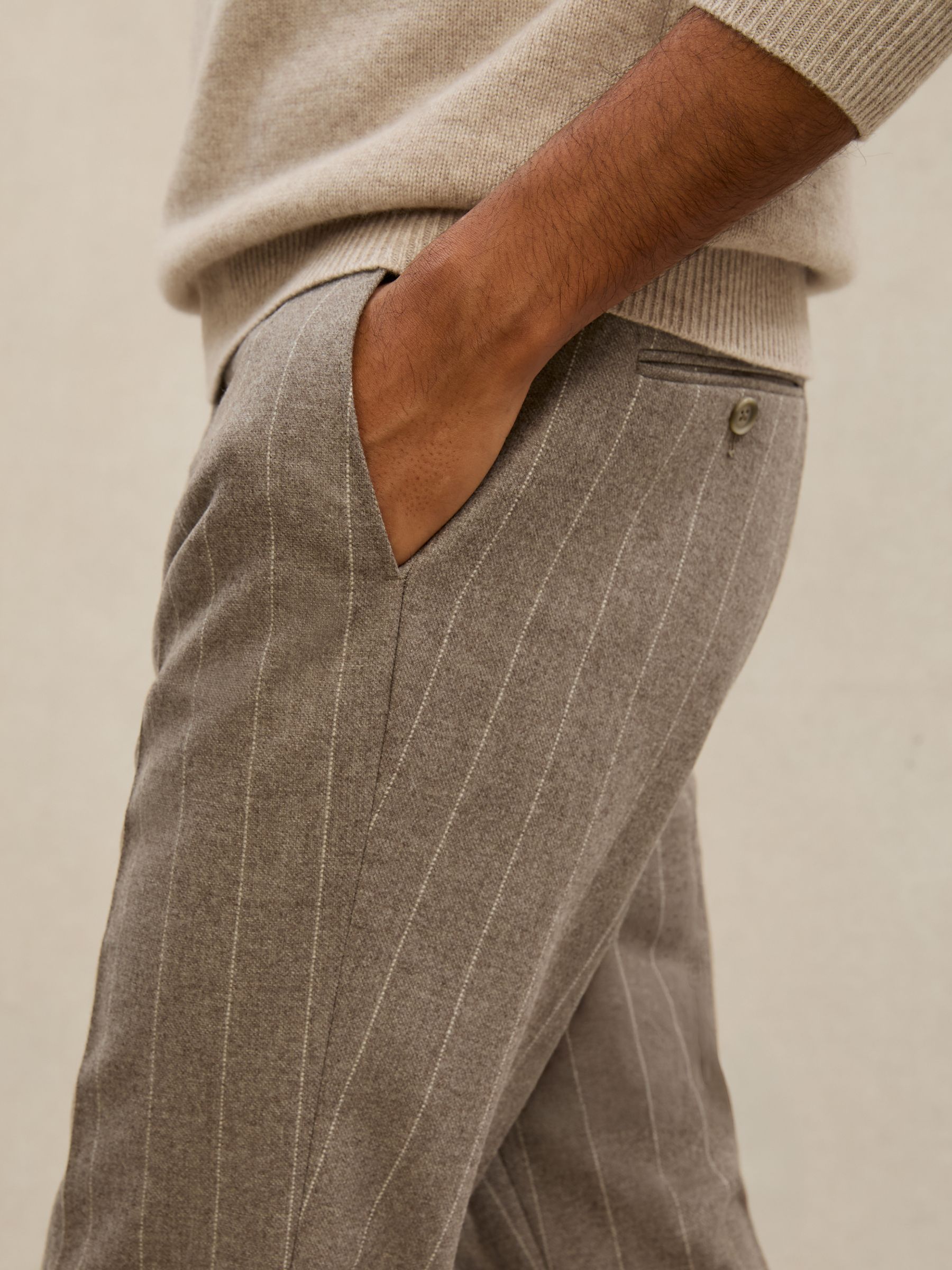 Atelier Wool Pinstripe Tailored-Fit Suit Trousers in Mocha Brown - Image 4 of 7