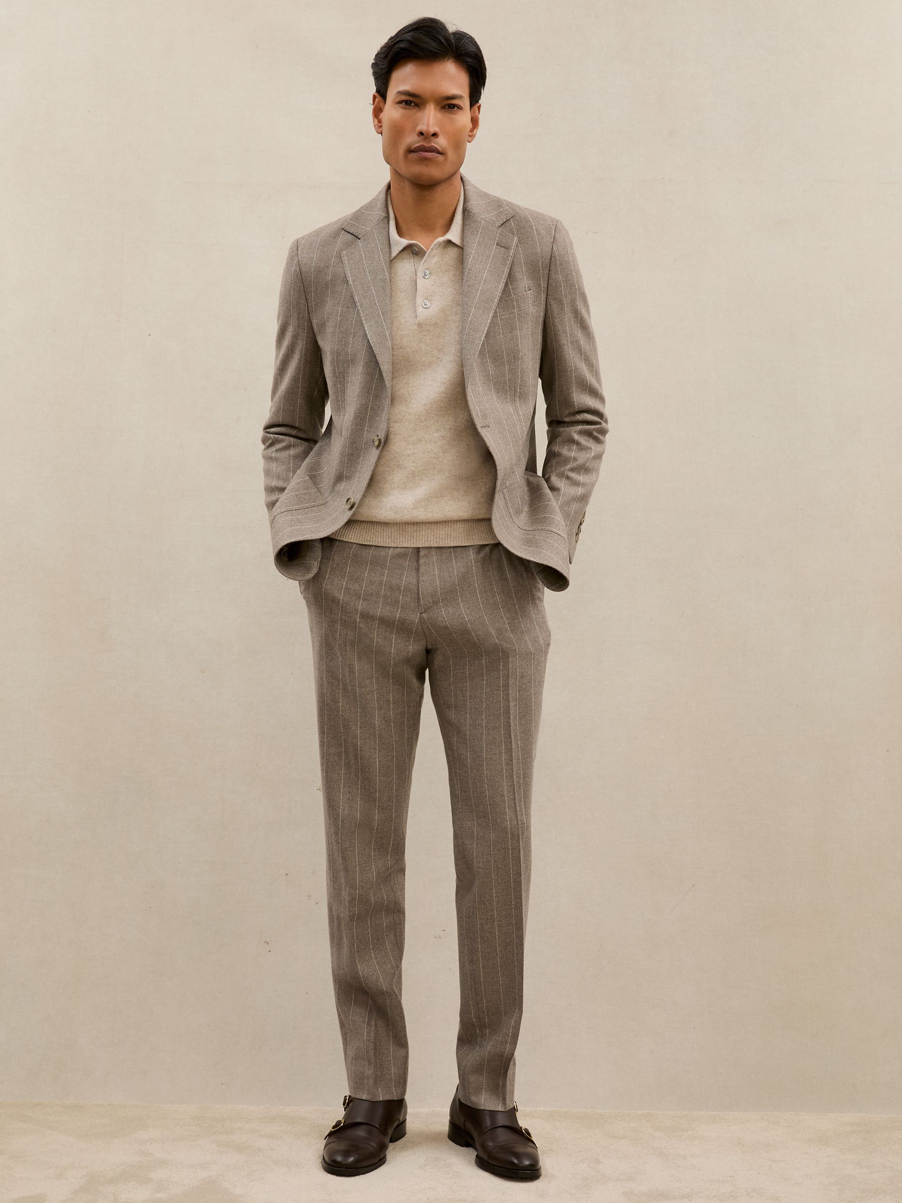 Atelier Wool Single-Breasted Blazer Pinstripe Classic-Fit in Mocha Brown - image 4