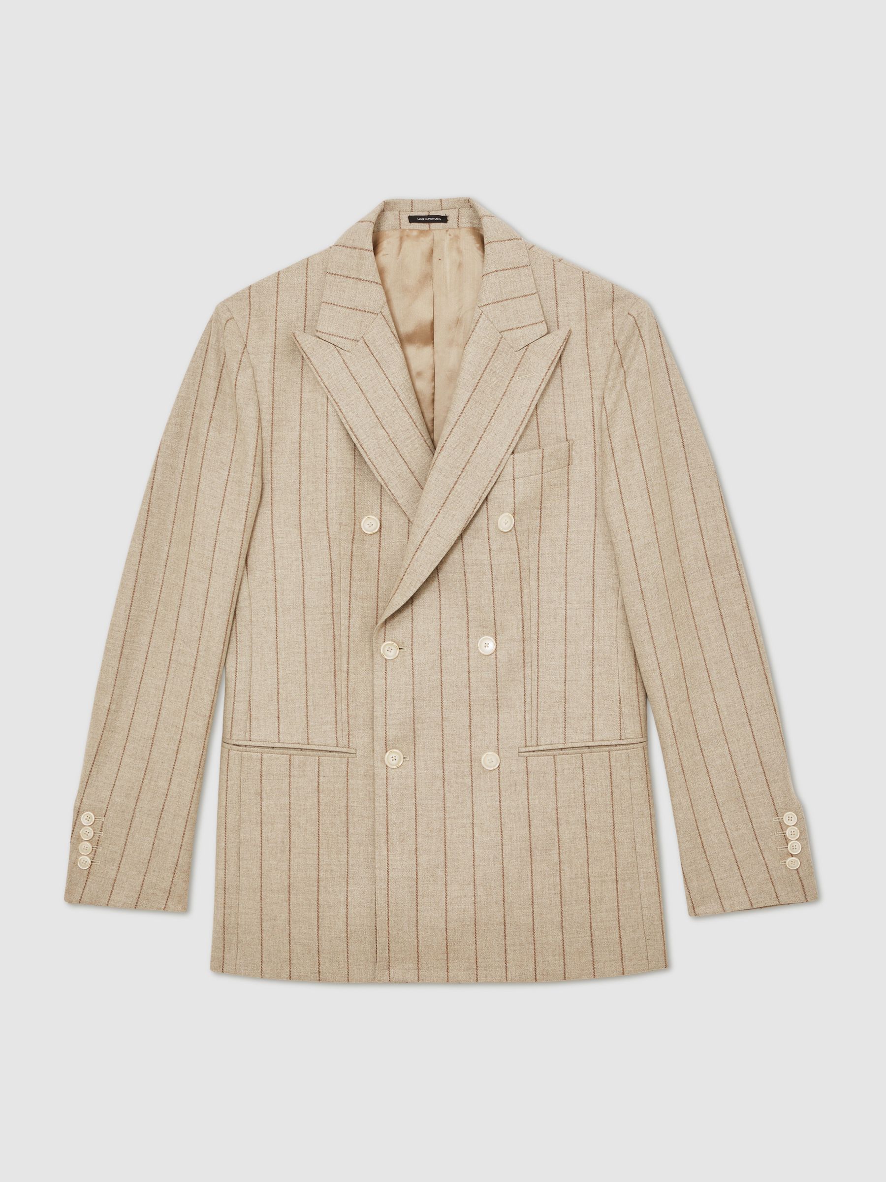 Atelier Wool Double-Breasted Blazer Pinstripe Classic-Fit in Mocha Brown - Image 2 of 9