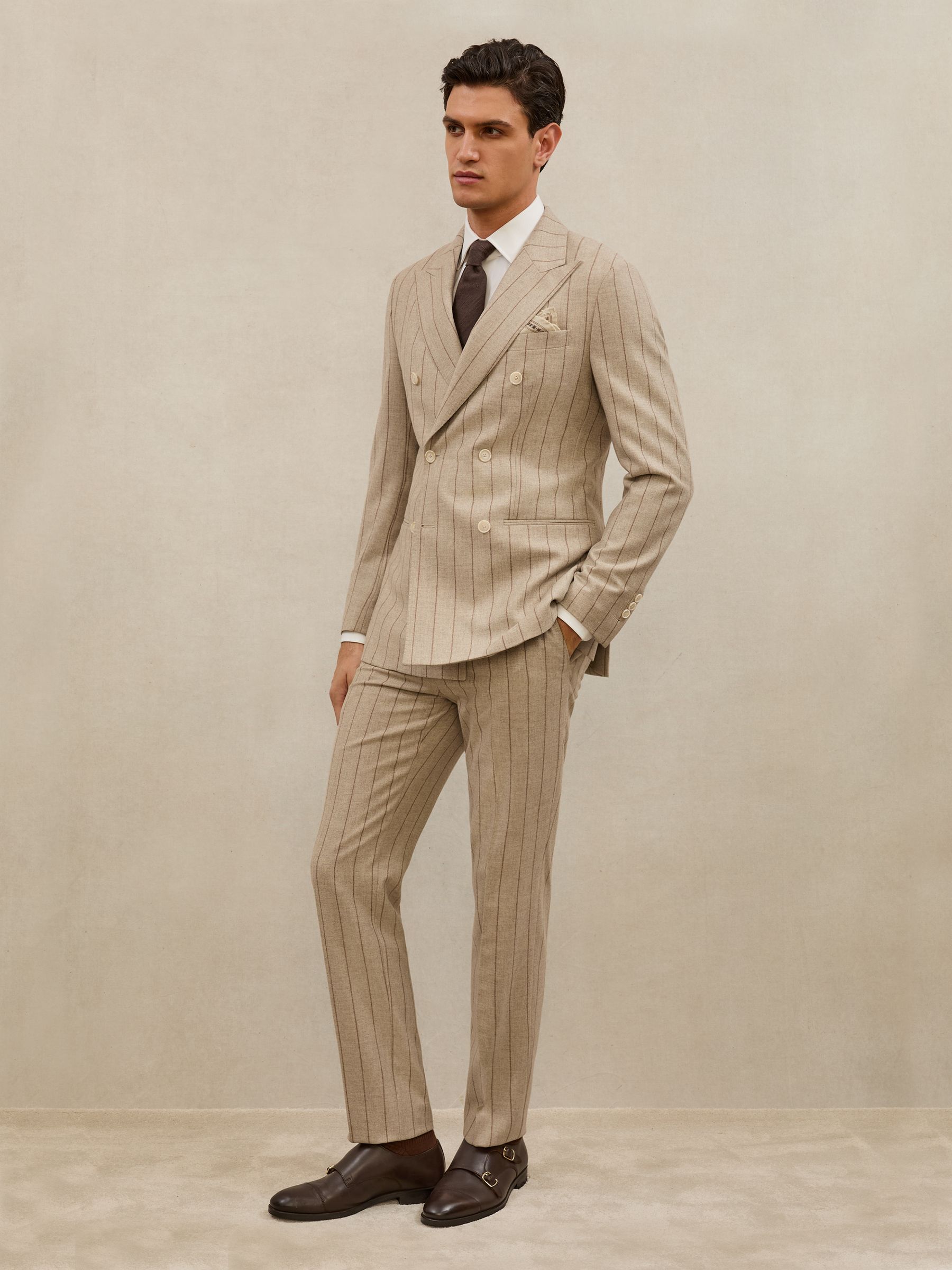 Atelier Wool Double-Breasted Blazer Pinstripe Classic-Fit in Mocha Brown - Image 3 of 9