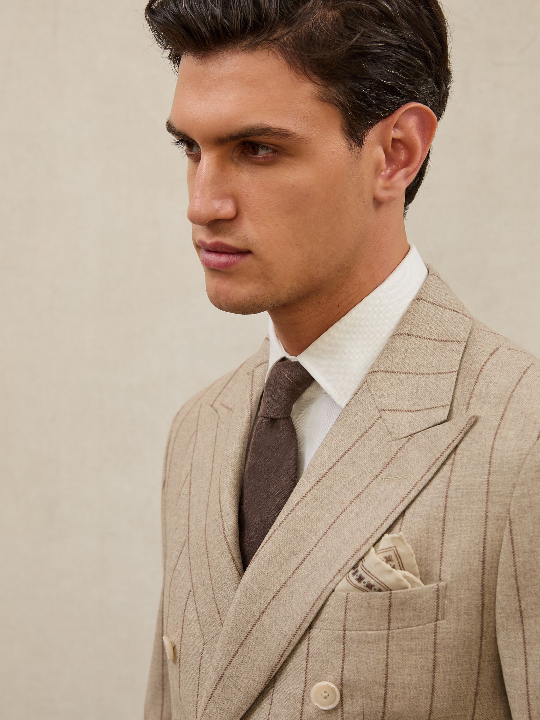 Atelier Wool Double-Breasted Blazer Pinstripe Classic-Fit in Mocha Brown - Image 4 of 9