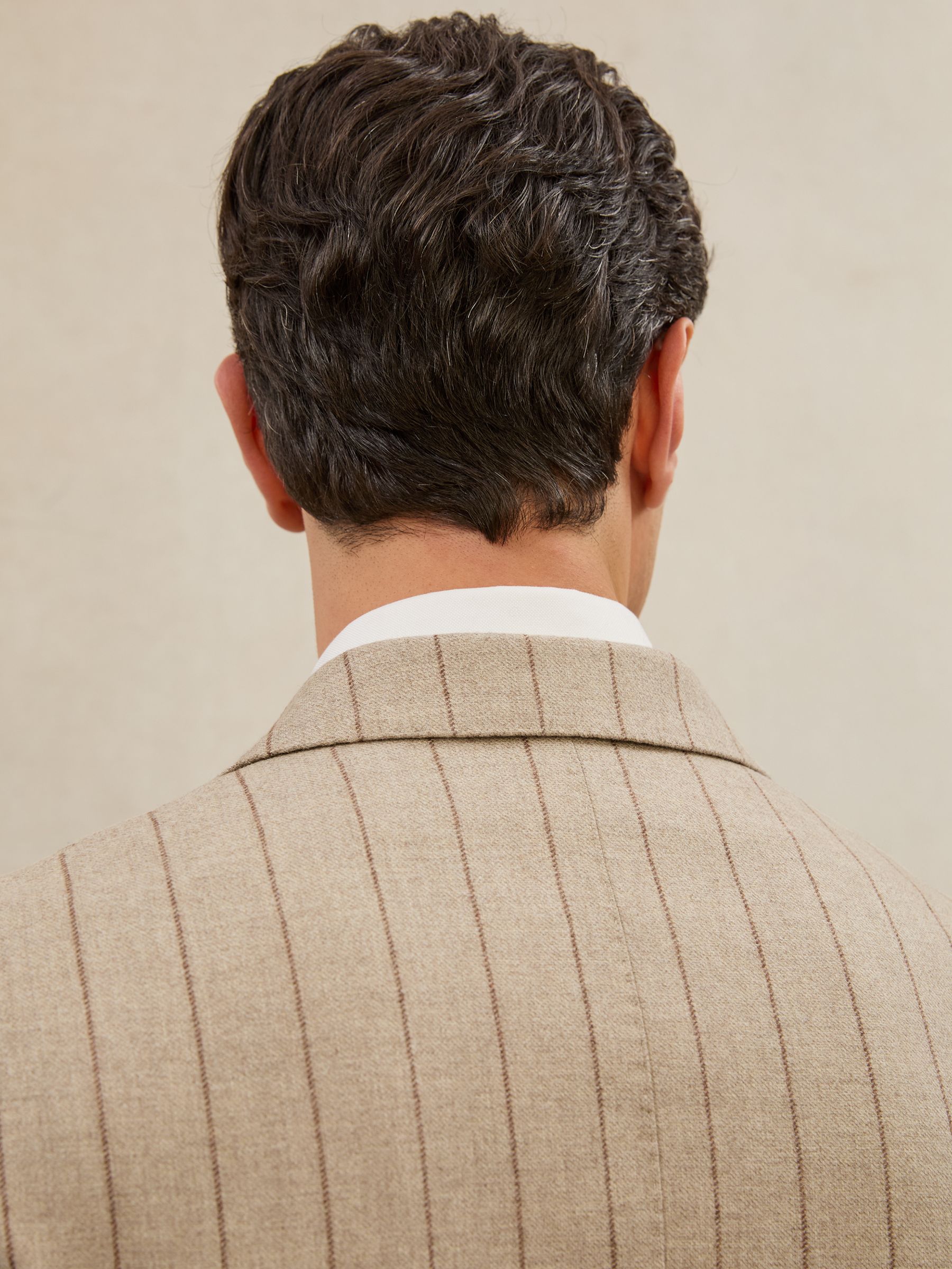 Atelier Wool Double-Breasted Blazer Pinstripe Classic-Fit in Mocha Brown - Image 6 of 9