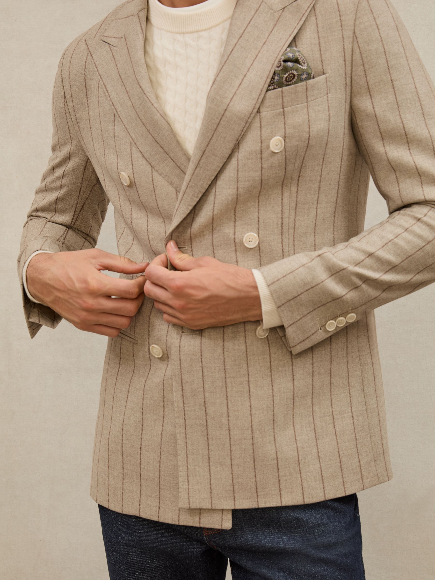 Atelier Wool Double-Breasted Blazer Pinstripe Classic-Fit in Mocha Brown - Image 7 of 9