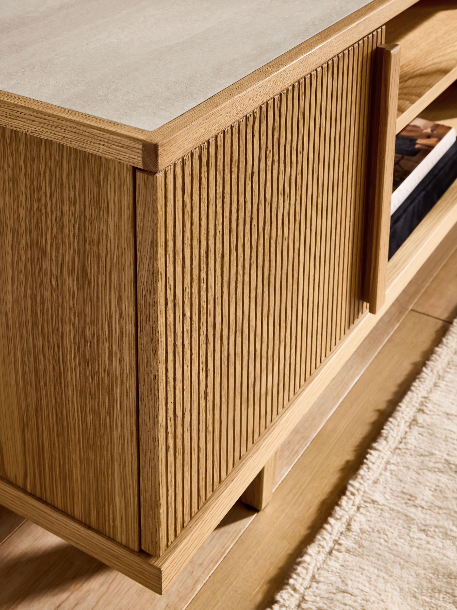 Brunswick Up to 55 Inch Wide TV Unit in Ribbed Oak - Image 6 of 10