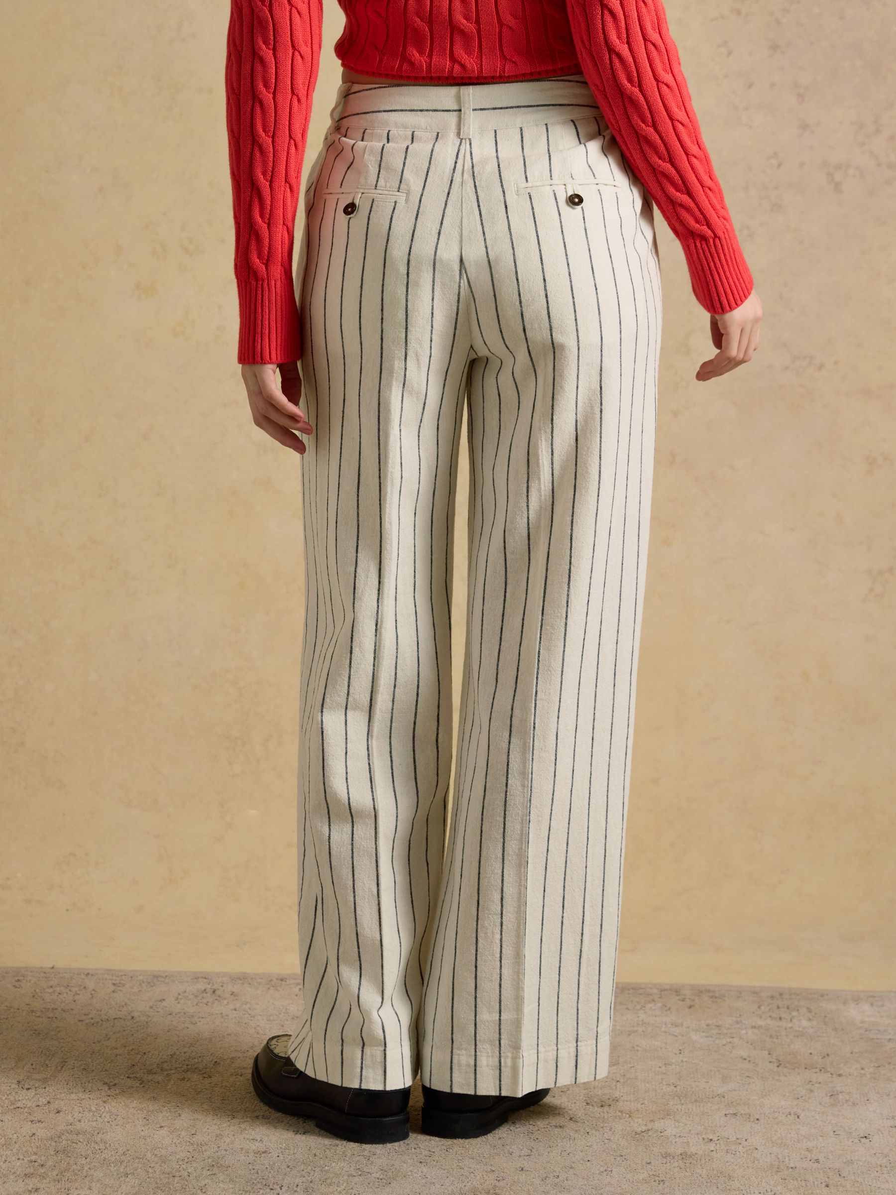 Cream/Navy Striped Linen Tailored Wide Leg Trouser - Image 2 of 6
