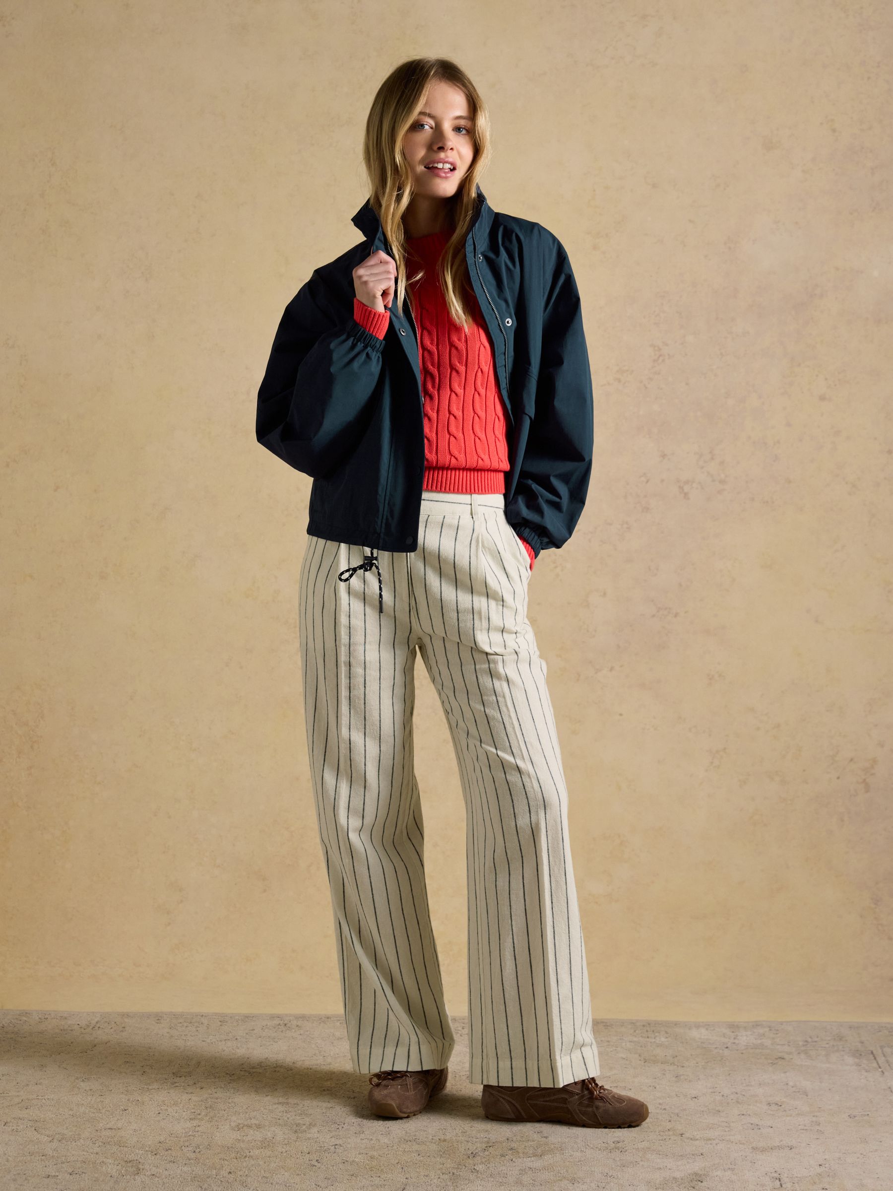 Cream/Navy Striped Linen Tailored Wide Leg Trouser - Image 3 of 6