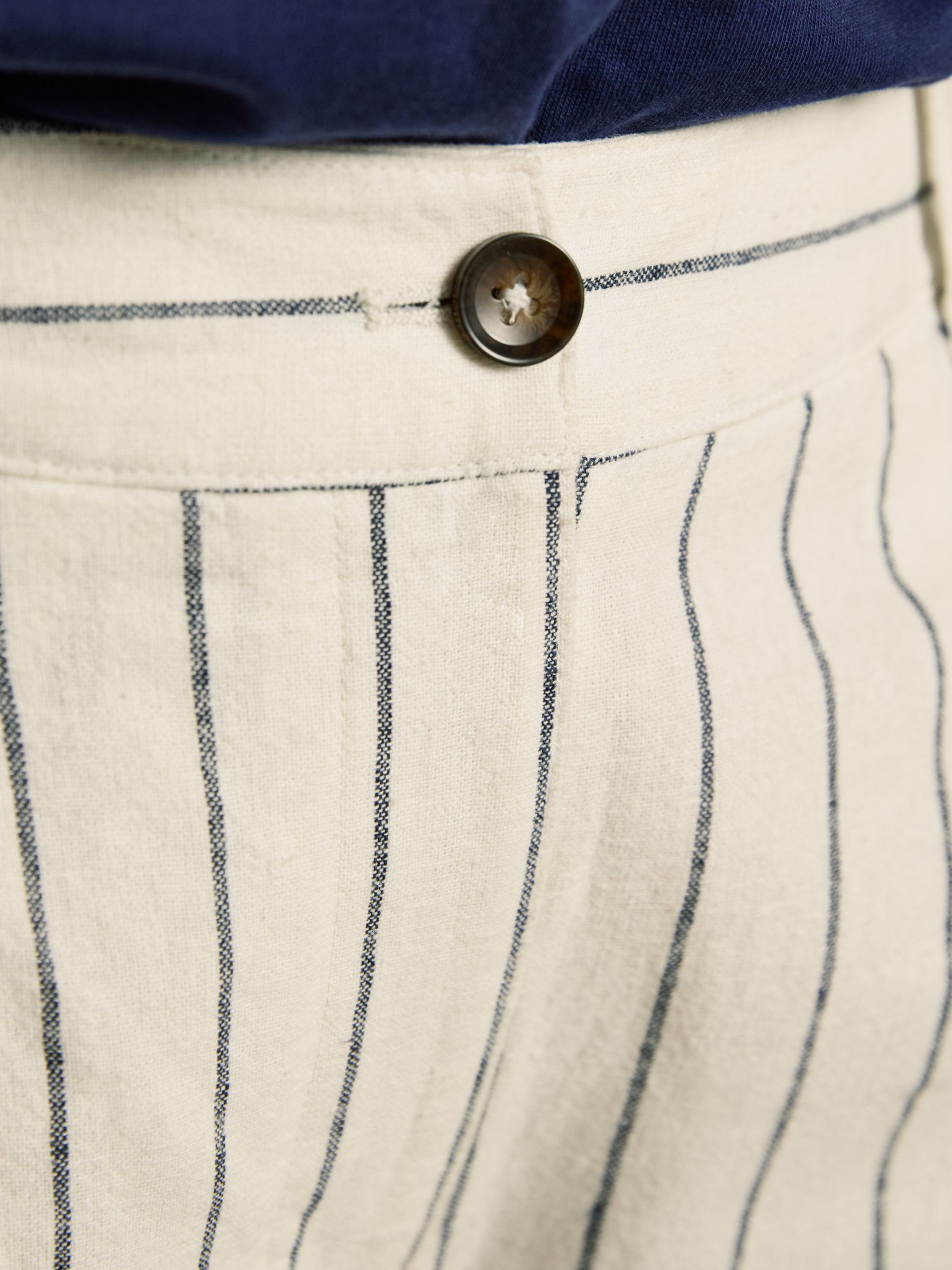 Cream/Navy Striped Linen Tailored Wide Leg Trouser - Image 4 of 6