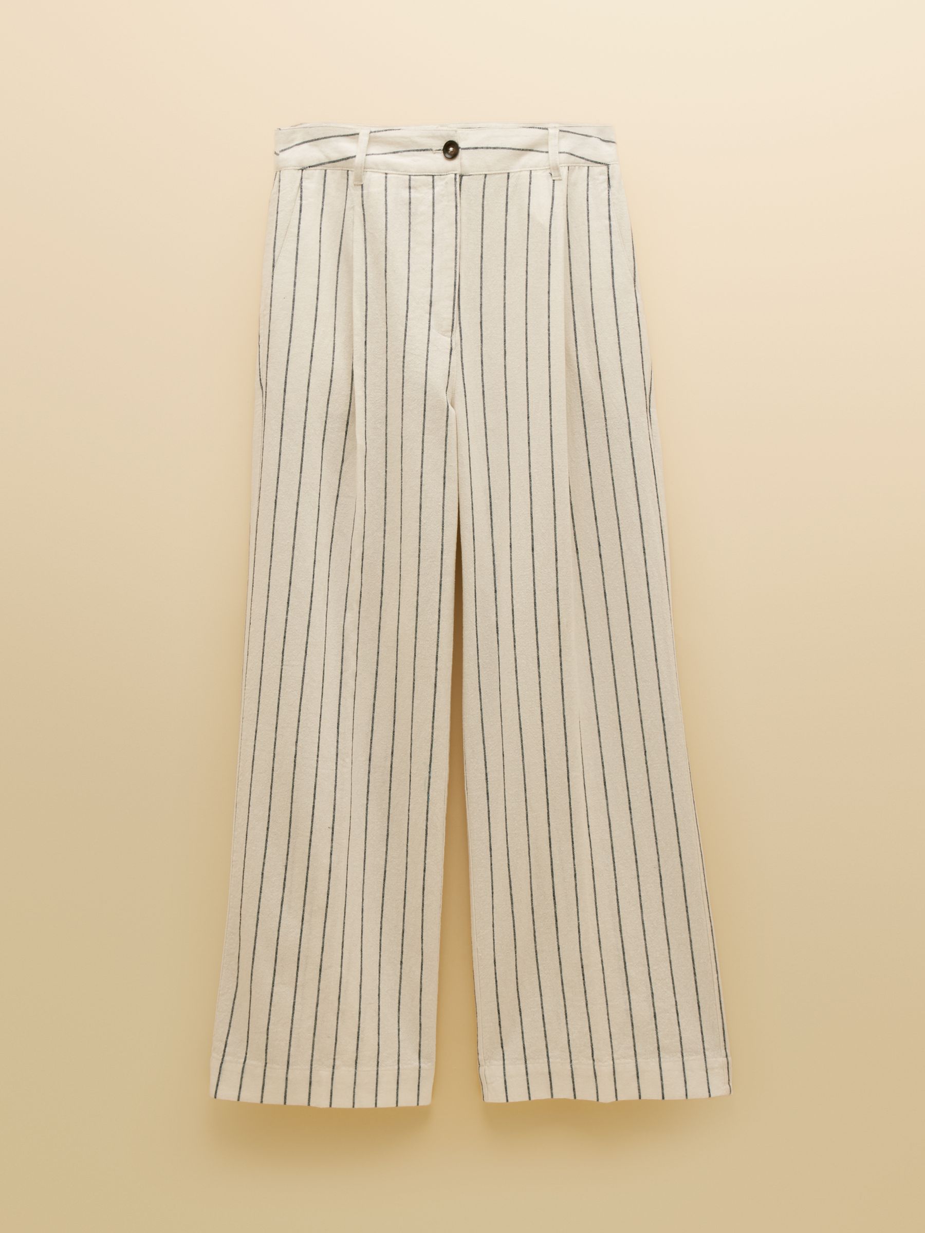 Cream & Navy Striped Linen Blend Tailored Wide Leg Trouser - Image 9 of 9 Cream & Navy Striped Linen Blend Tailored Wide Leg Trouser - Image 9 of 9