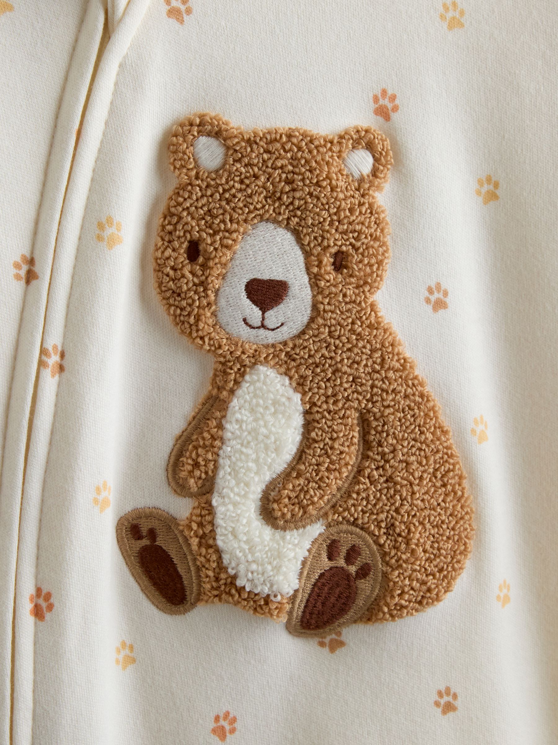Cream Bear Appliqué Zip Sleepsuit - Image 3 of 4