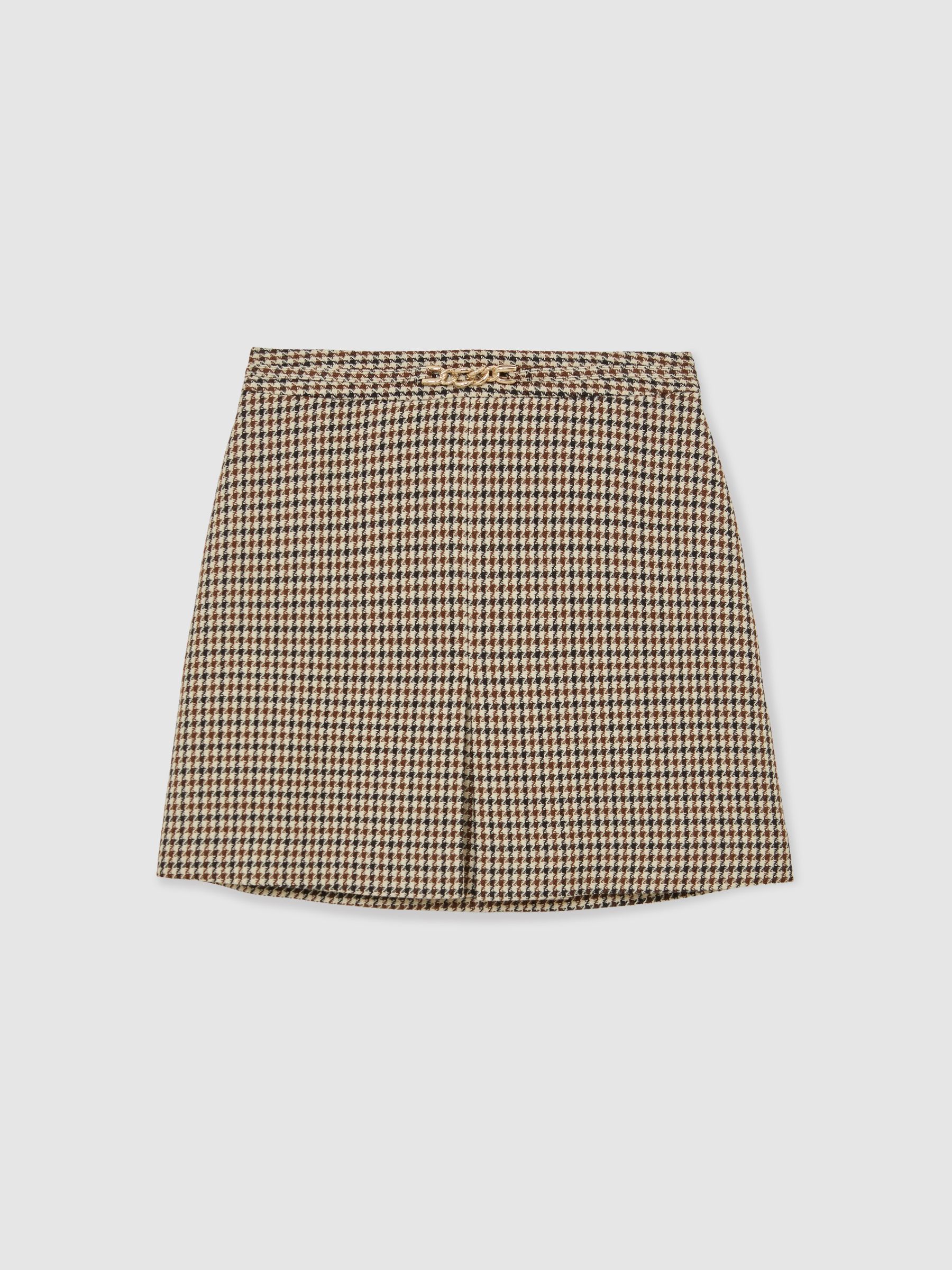 Wool-Blend Check Mini Skirt in Neutral Check - image 1