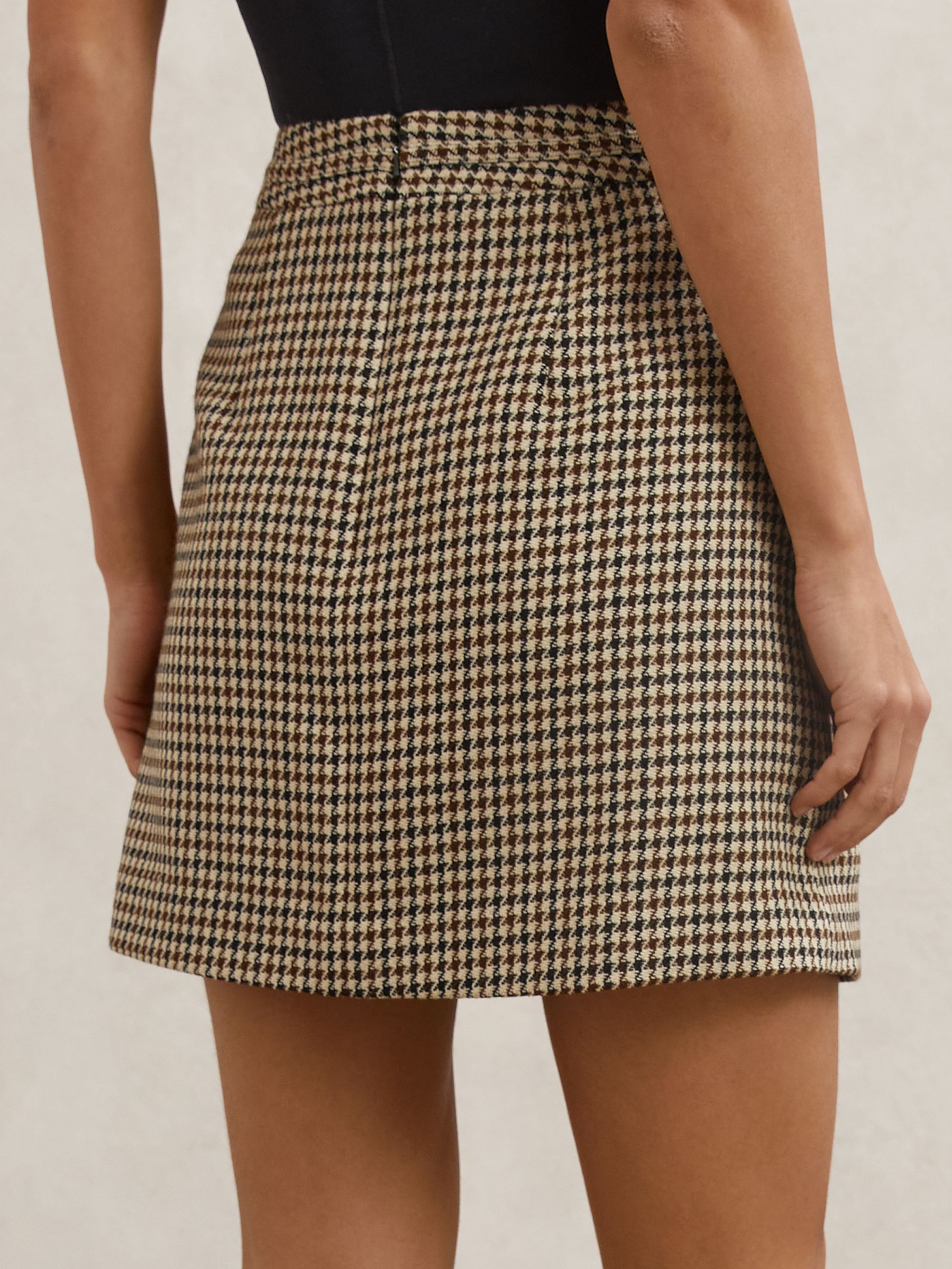 Wool-Blend Check Mini Skirt in Neutral Check - image 4
