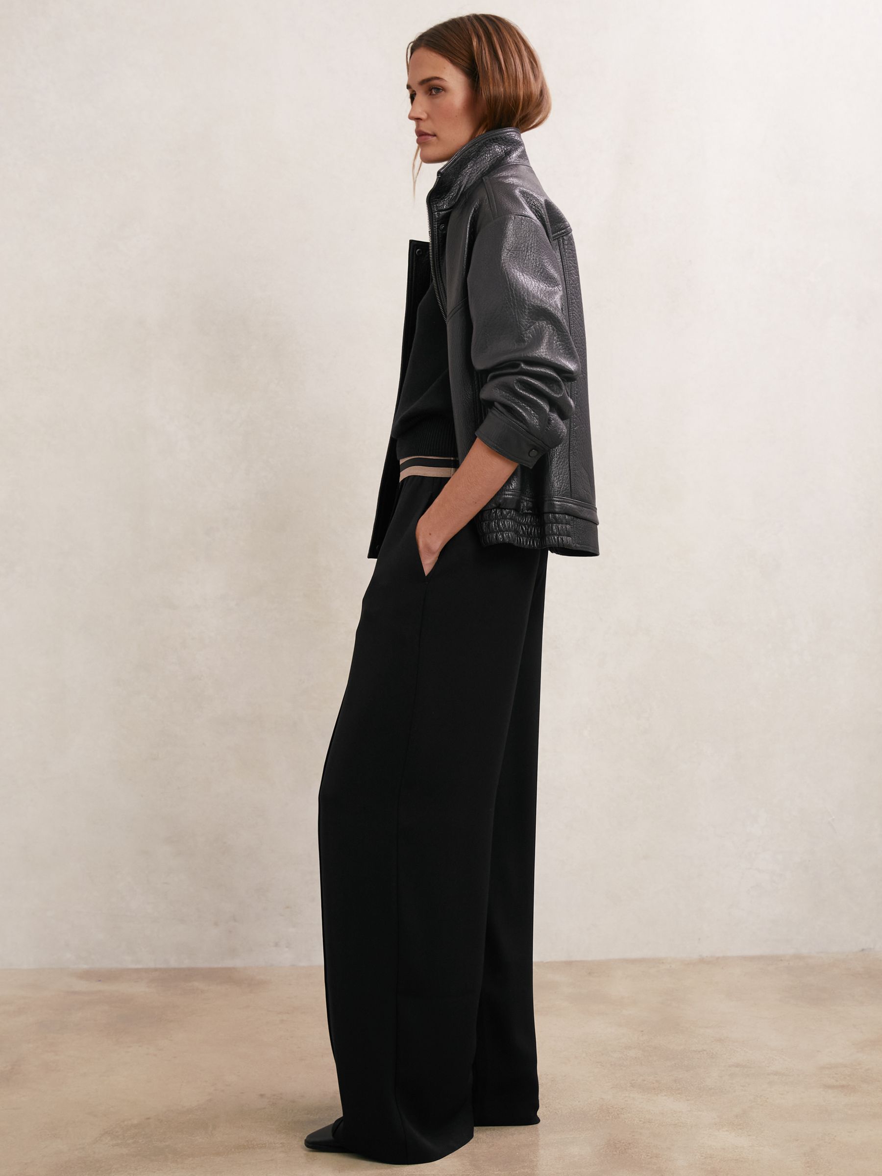 Elasticated-Waist Wide-Leg Trousers in Black - Image 1 of 7