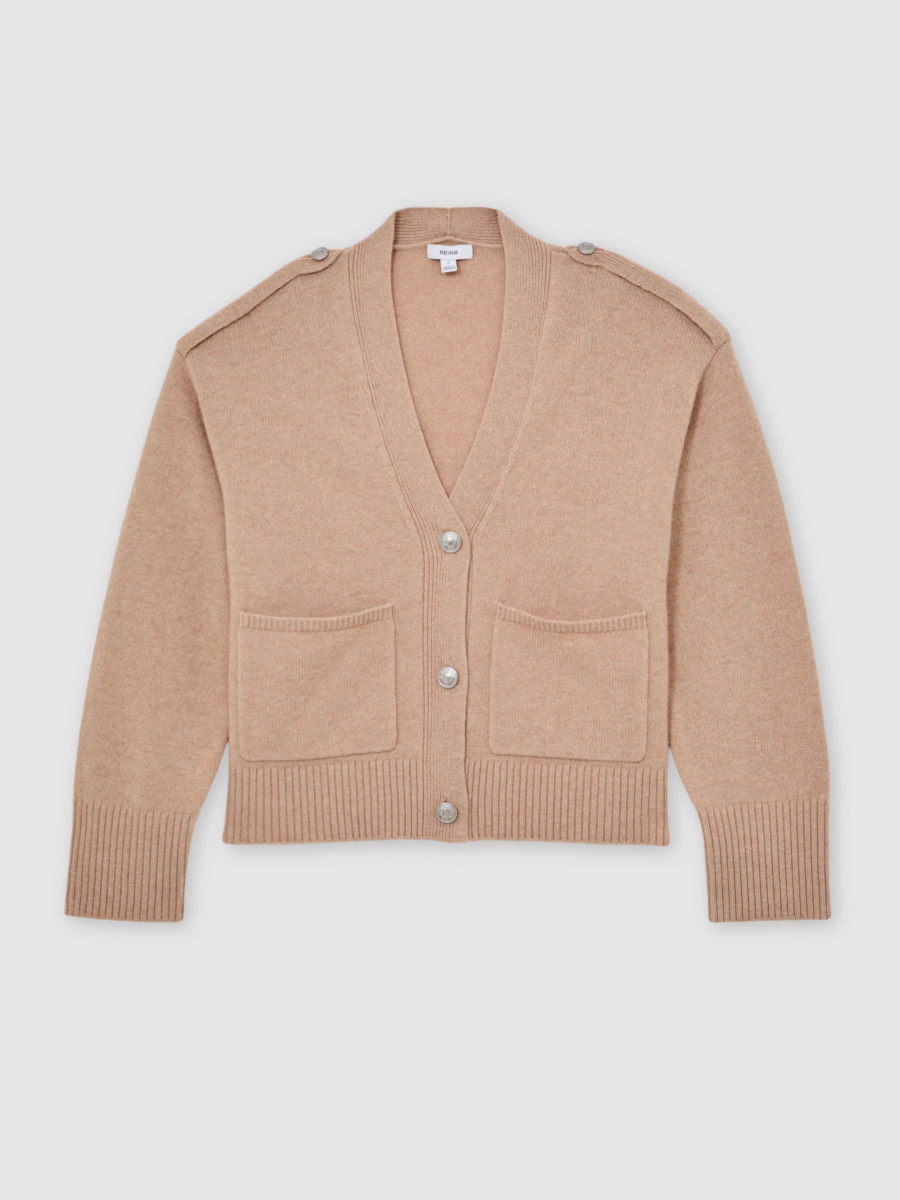 Wool-Cashmere Button-Through Cardigan in Beige Neutral - Image 2 of 6