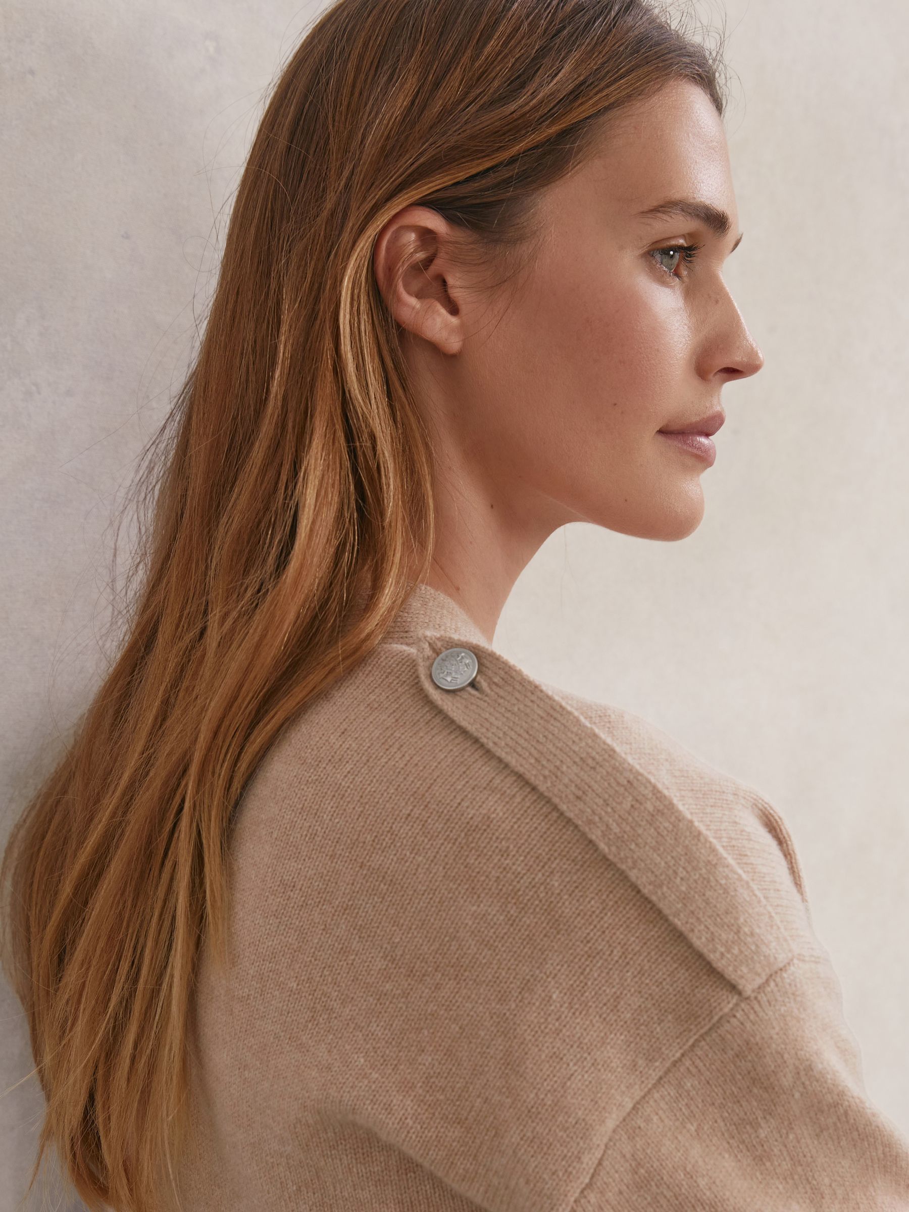 Wool-Cashmere Button-Through Cardigan in Beige Neutral - Image 4 of 6