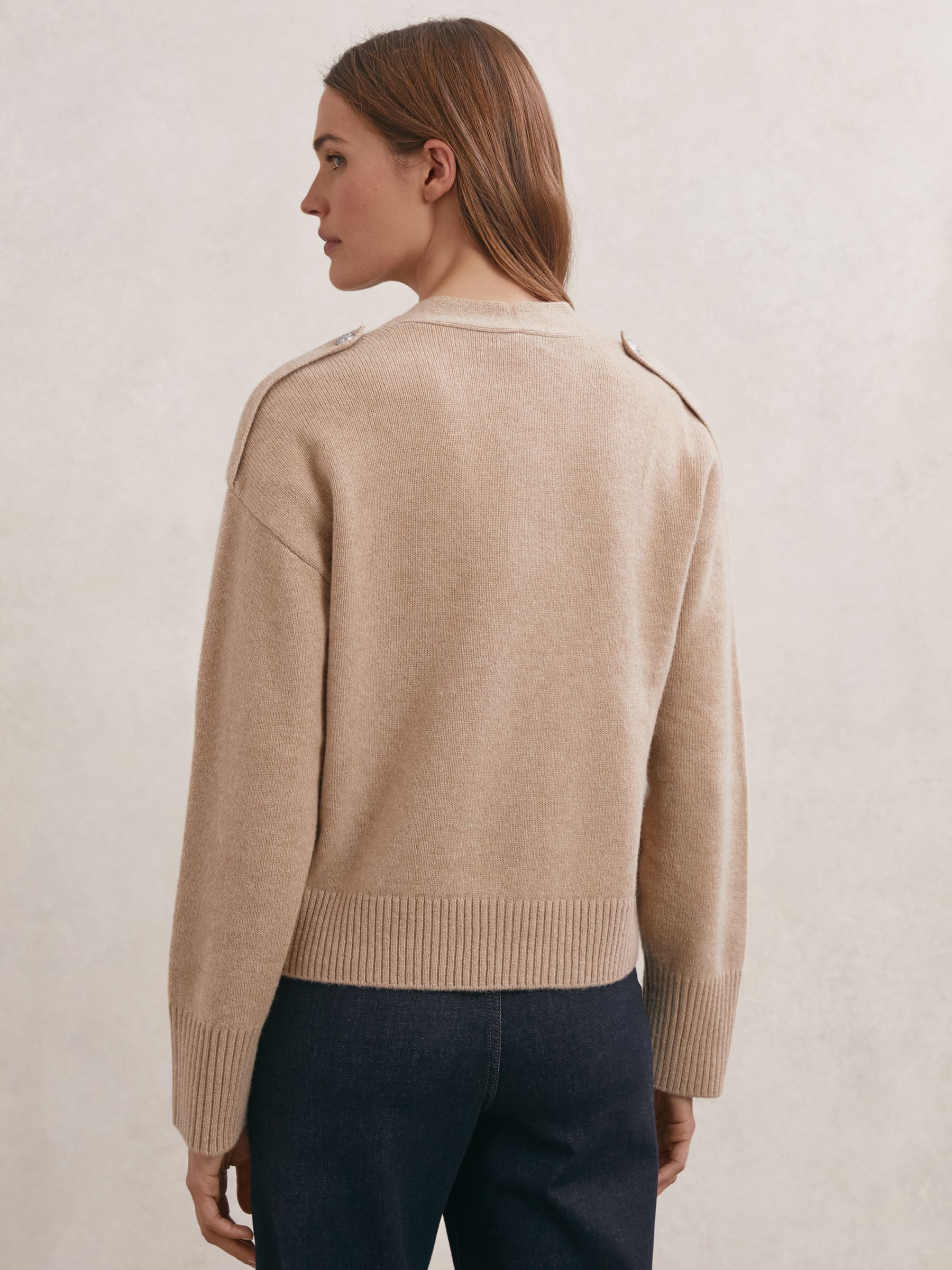 Wool-Cashmere Button-Through Cardigan in Beige Neutral - Image 5 of 6