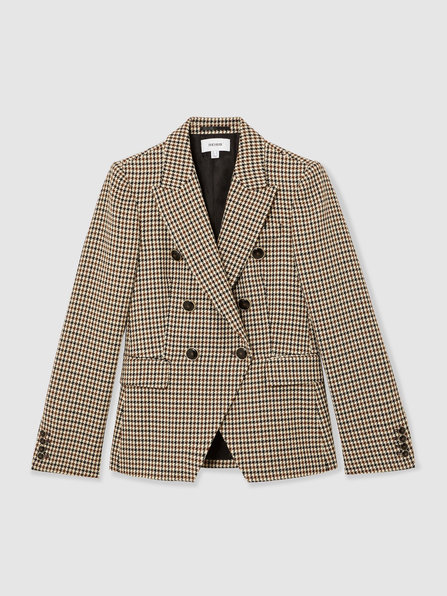 Petite Wool-Blend Double-Breasted Check Blazer in Neutral Check - image 1