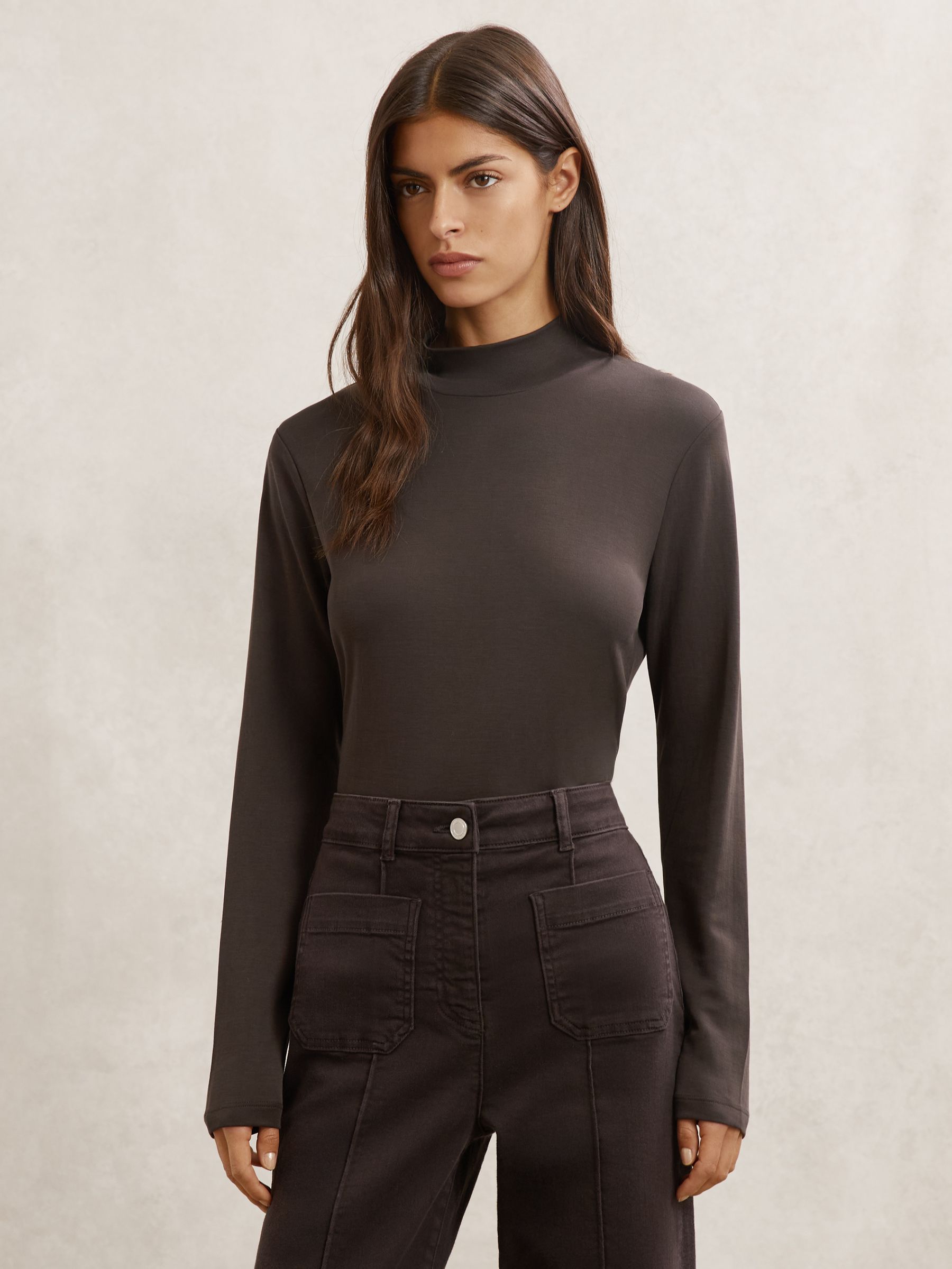 Lyocell-blend Funnel-neck Top