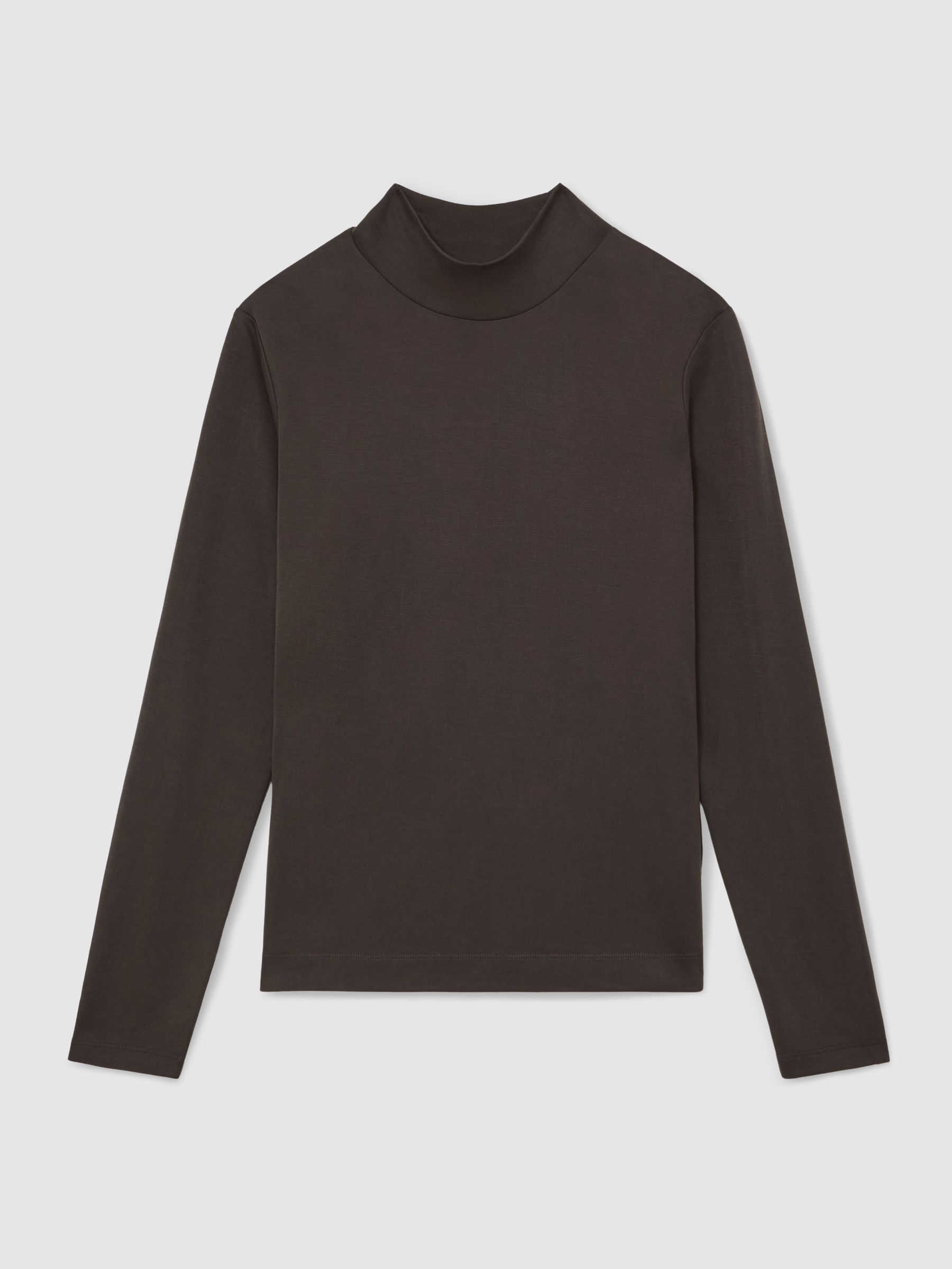 Lyocell-Blend Funnel-Neck Top in Chocolate Brown - Image 2 of 6