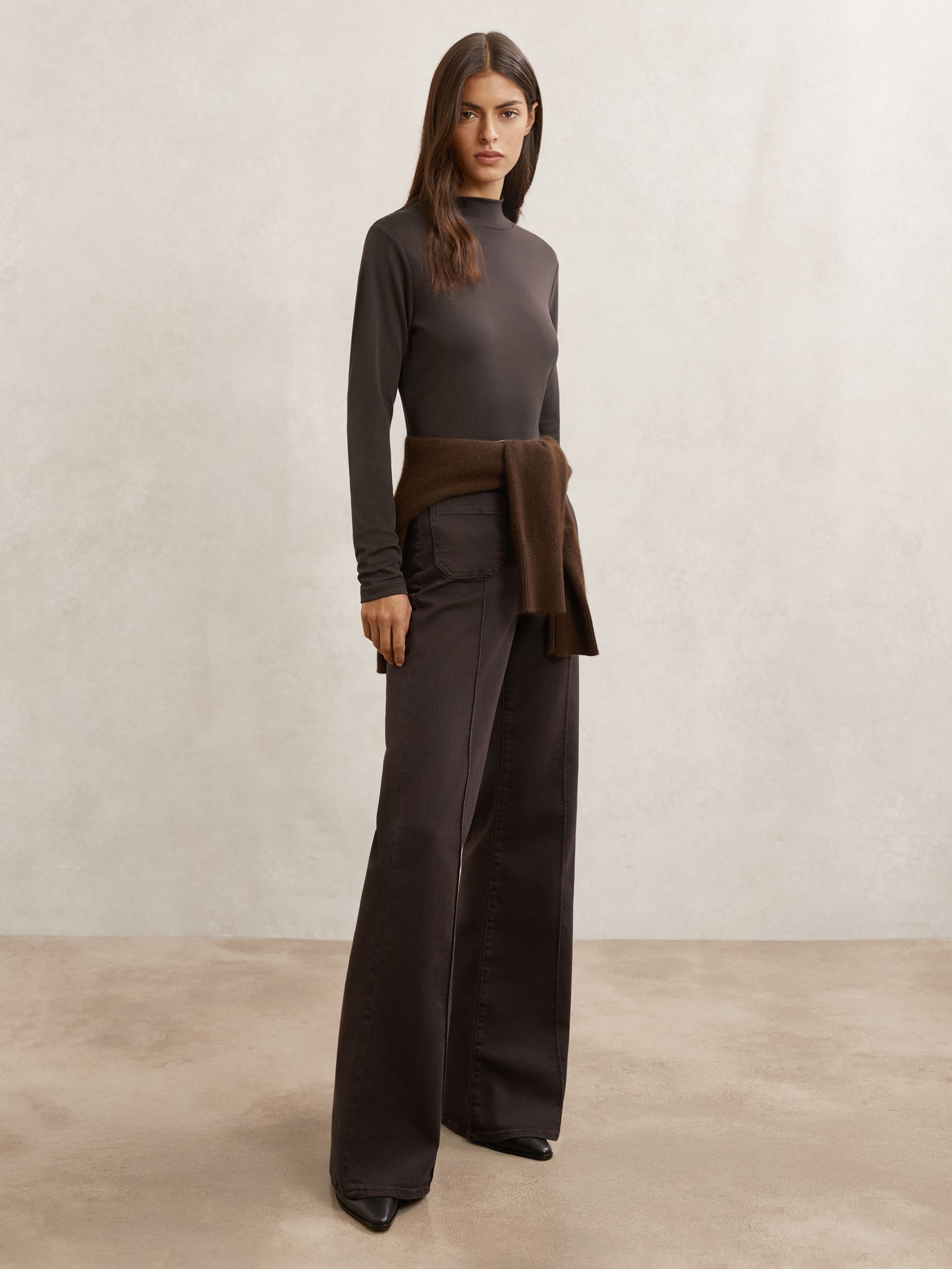 Lyocell-Blend Funnel-Neck Top in Chocolate Brown - Image 3 of 6