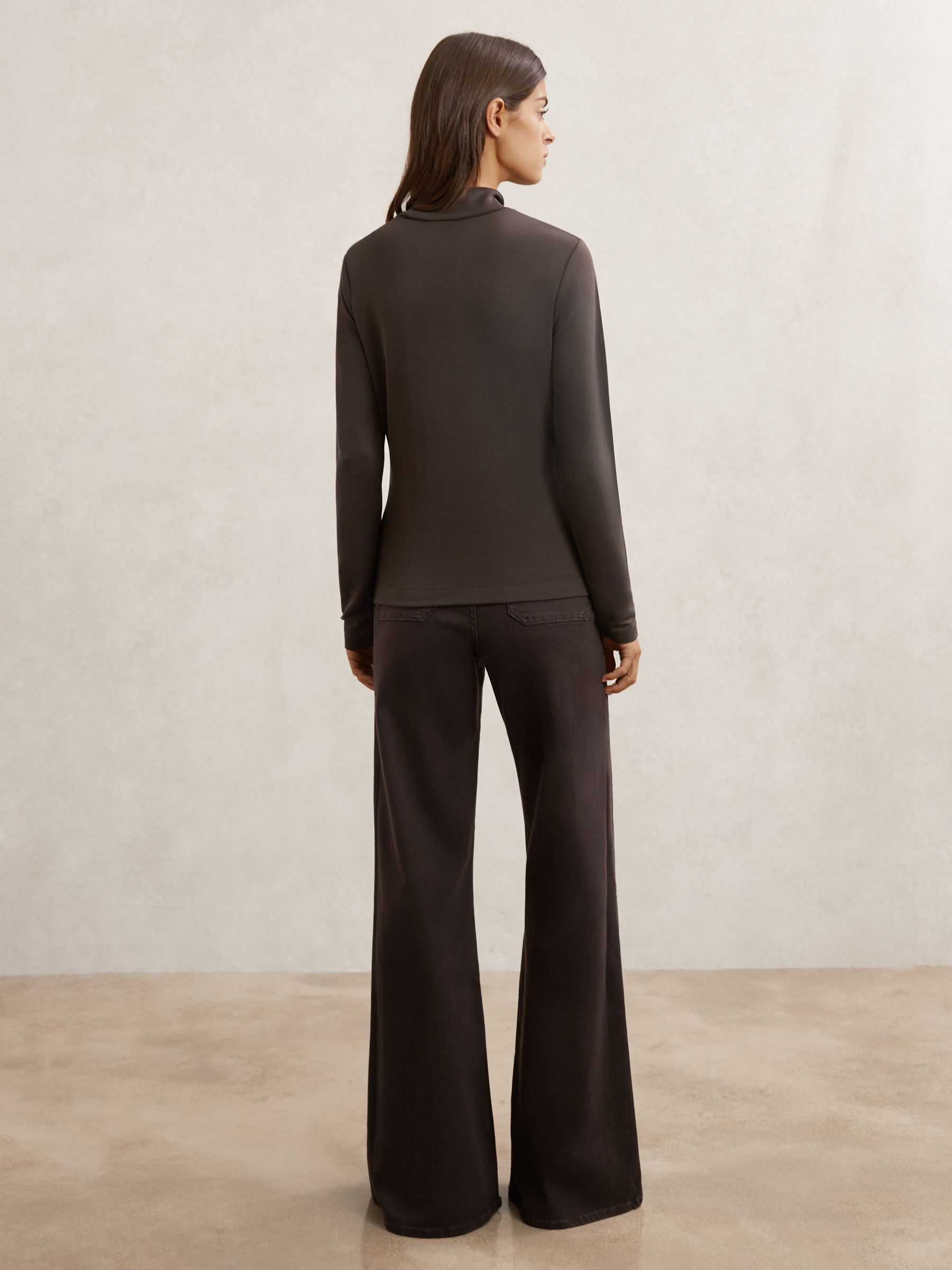 Lyocell-Blend Funnel-Neck Top in Chocolate Brown - image 5