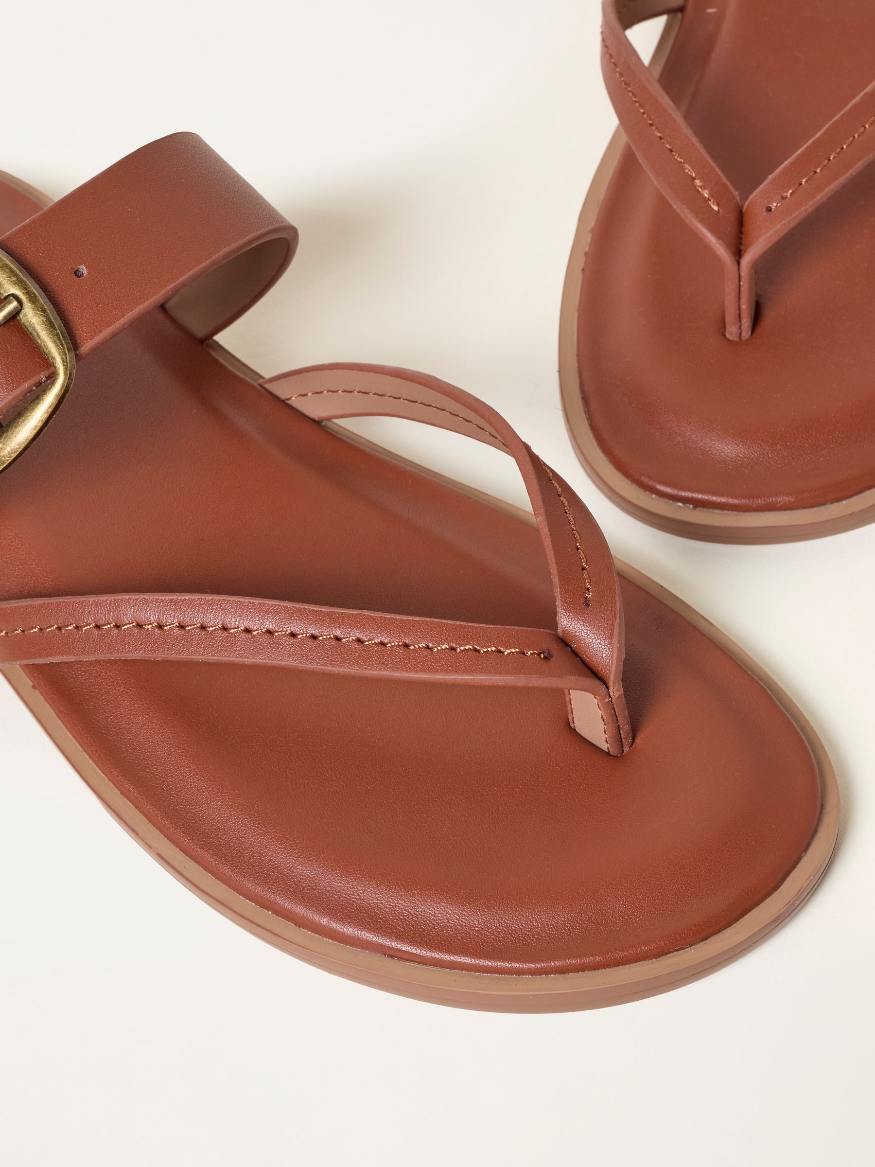 Tan Brown Leather Boho Slider Sandal - Image 2 of 3