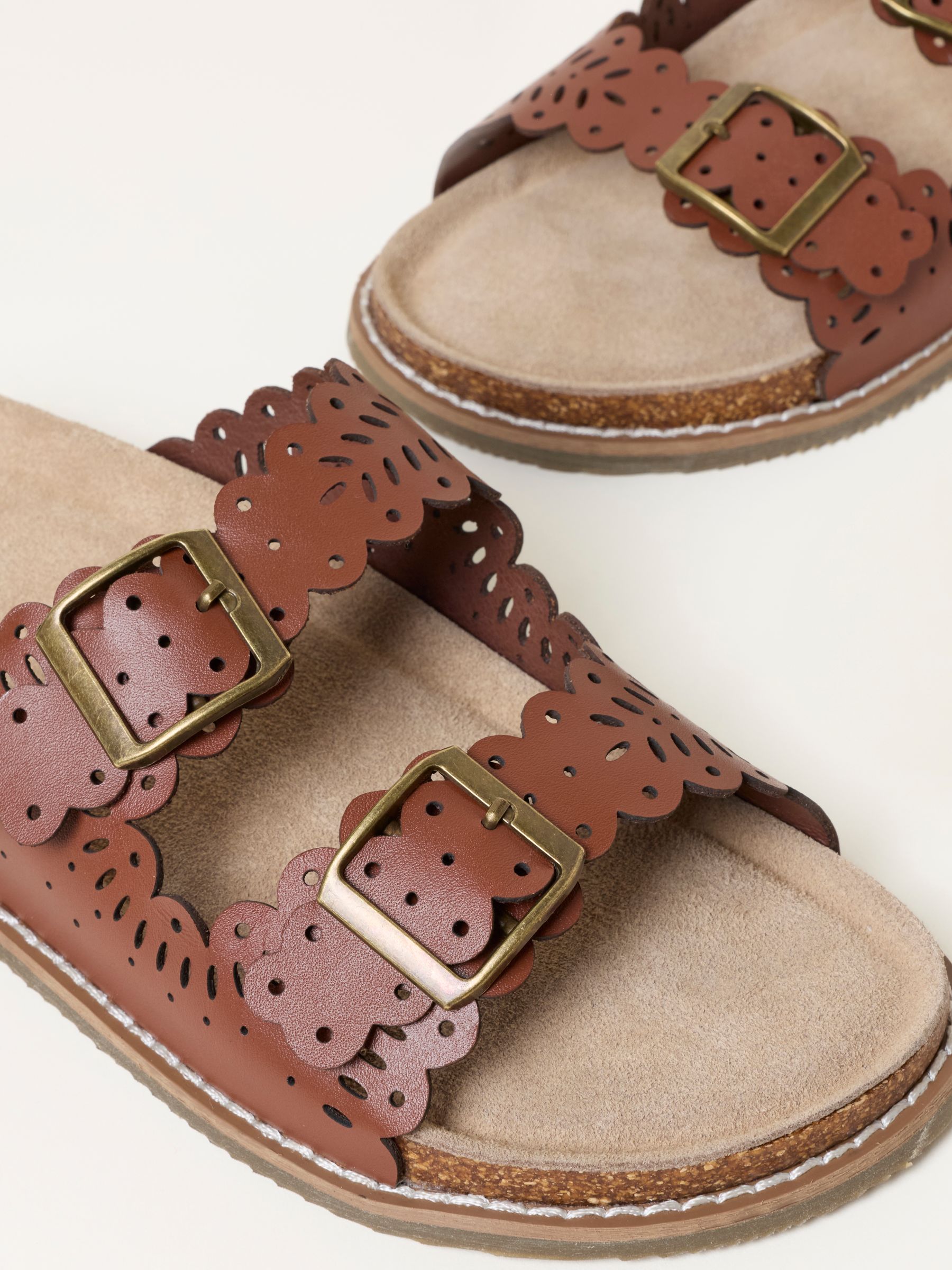 Fleur Tan Brown Leather Lasercut Footbed Sandal | FatFace USA