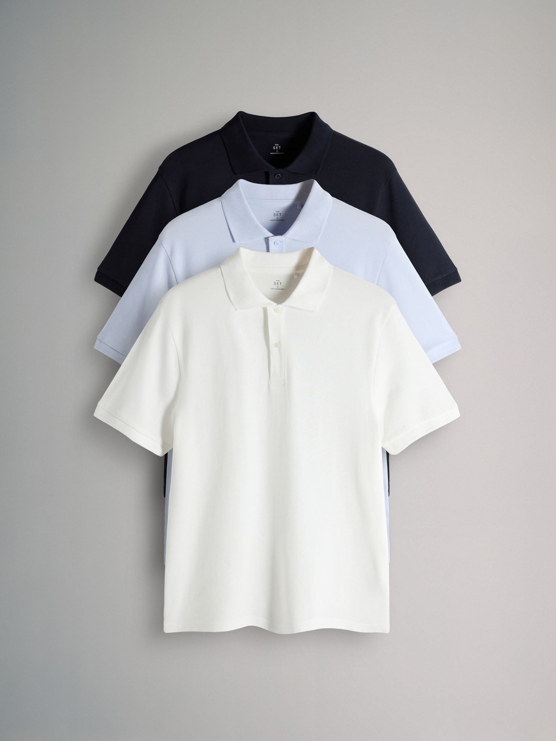 3 Pack Cotton Pique Polos Navy/White - Image 1 of 6 3 Pack Cotton Pique Polos Navy/White - Image 1 of 6