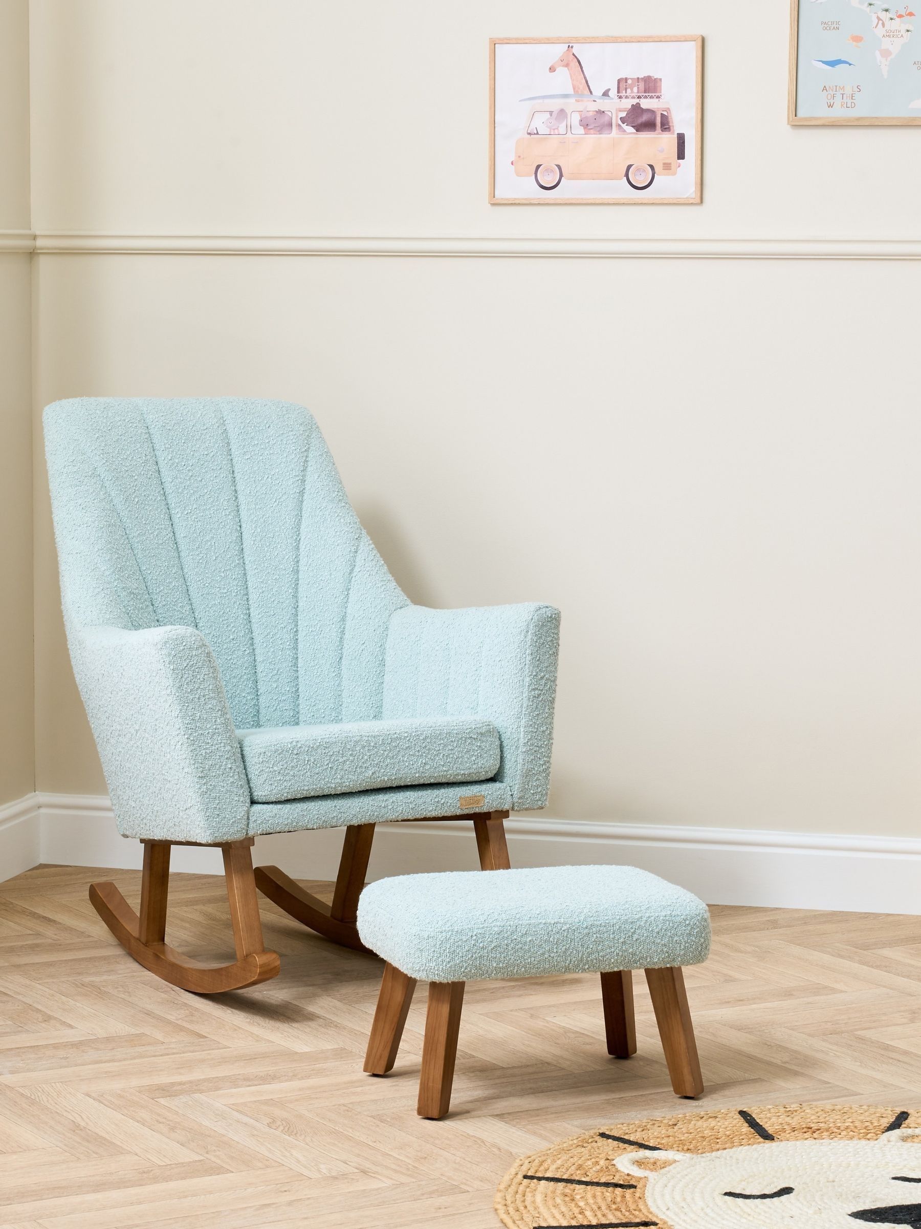 Tutti Bambini Boucle Ocean Stone Jonah Luxe Rocking Nursing Chair & Footstool - Image 1 of 4