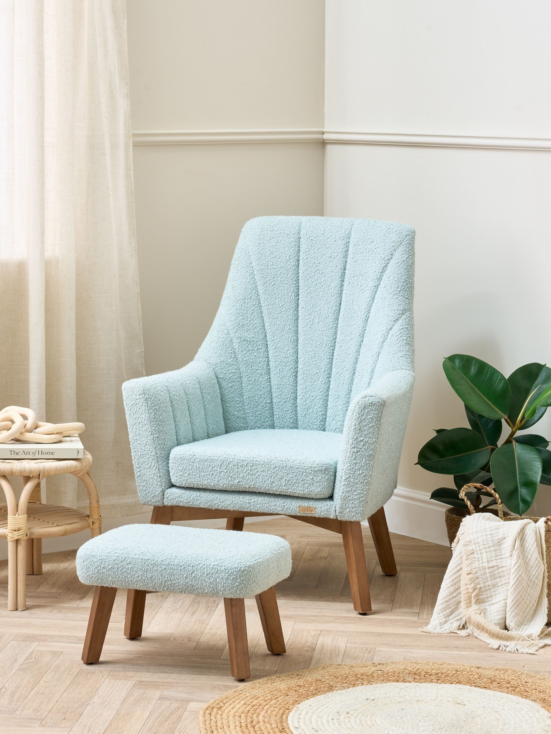Tutti Bambini Boucle Ocean Stone Jonah Luxe Rocking Nursing Chair & Footstool - Image 2 of 4