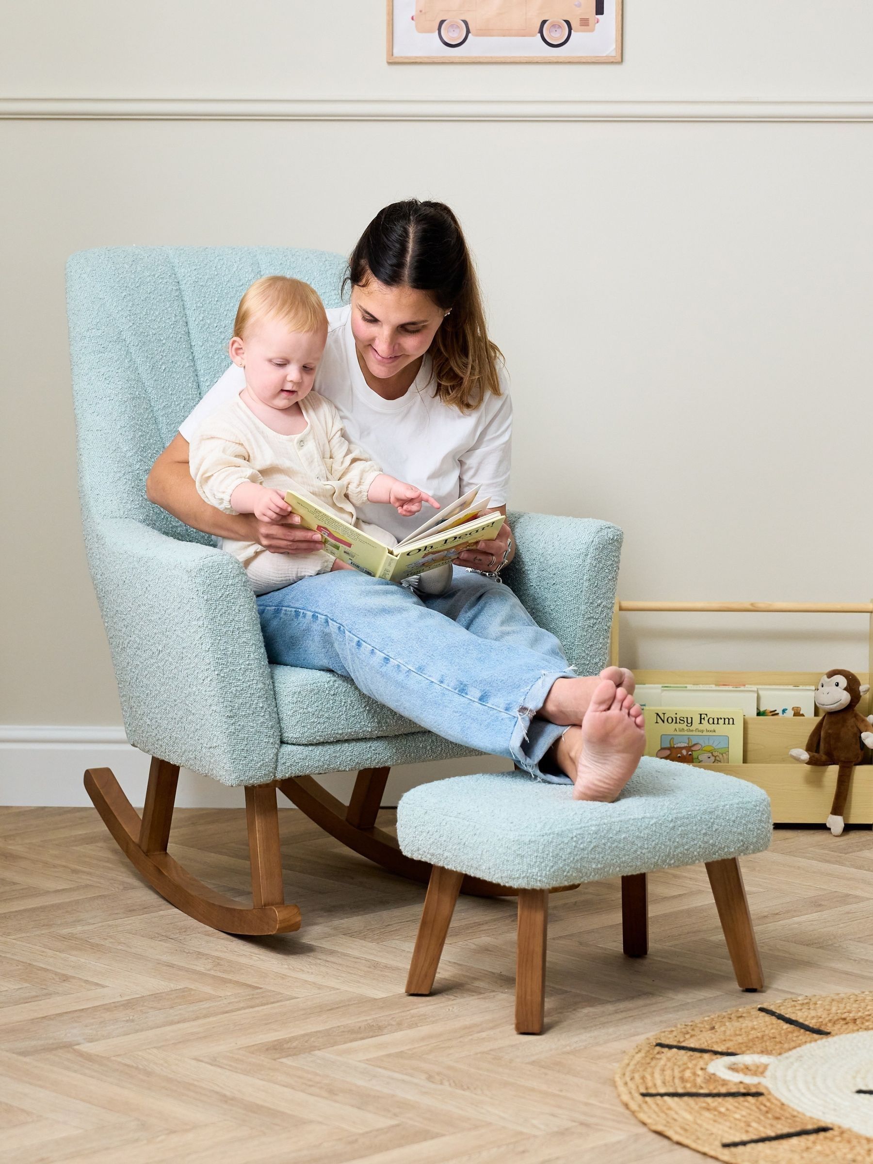Tutti Bambini Boucle Ocean Stone Jonah Luxe Rocking Nursing Chair & Footstool - Image 3 of 4