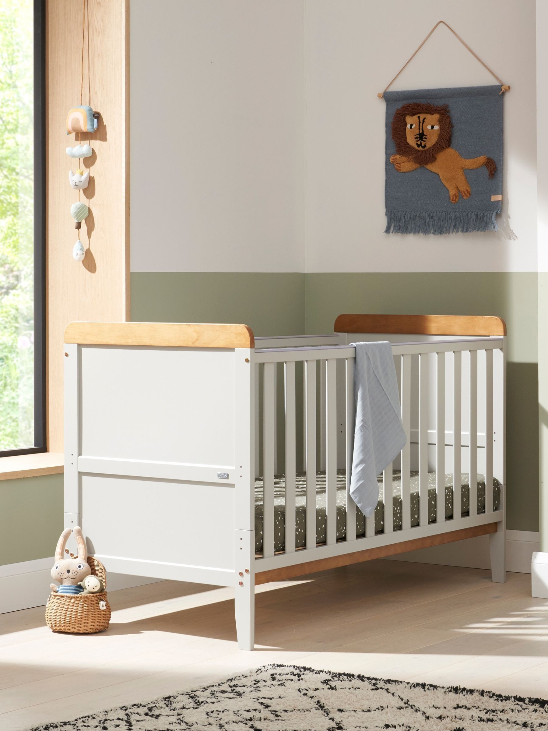Tutti Bambini Dove Grey Oak Rio Cot Bed with Cot Top Changer & Mattress - Image 1 of 7