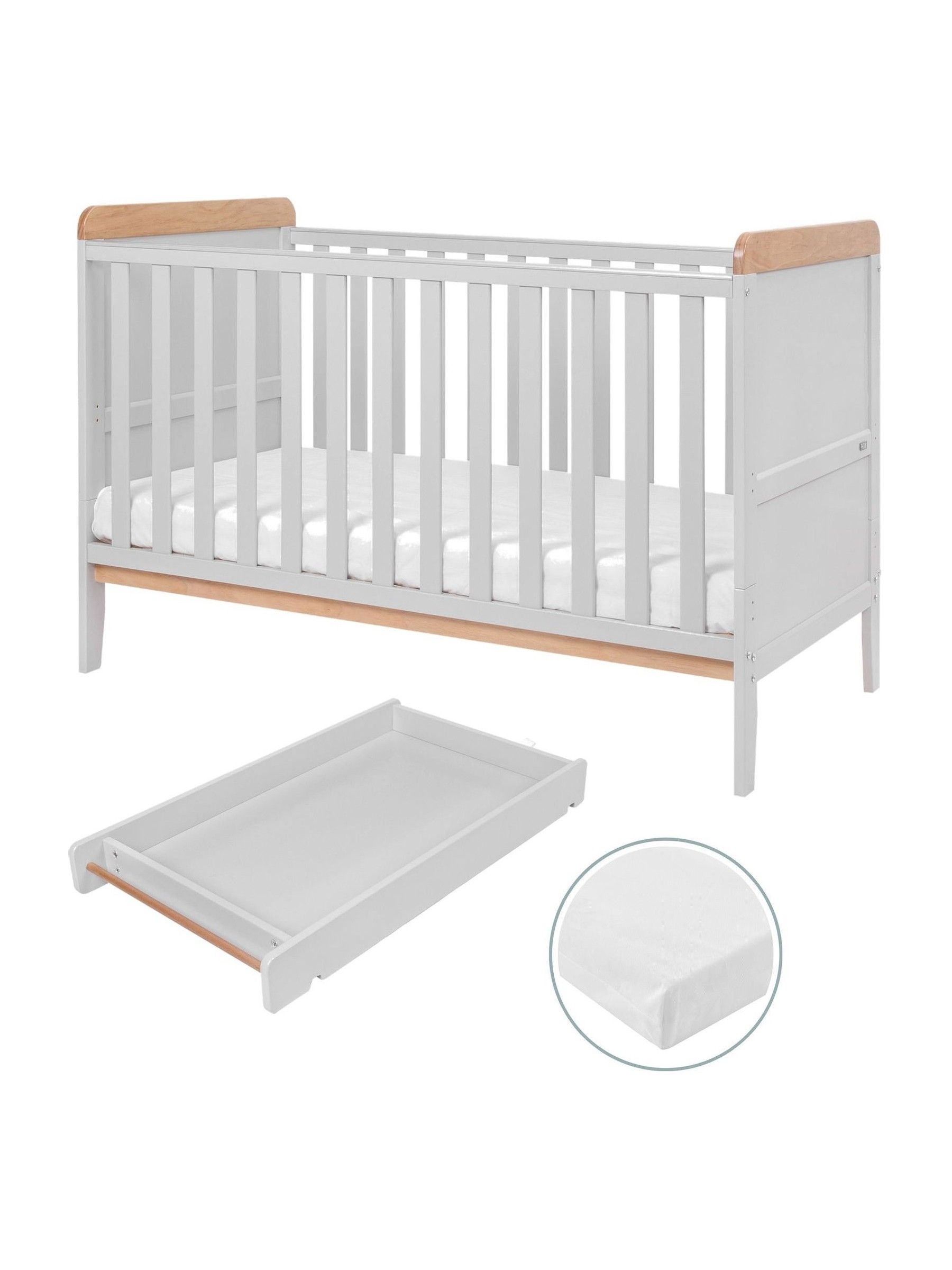 Tutti Bambini Dove Grey Oak Rio Cot Bed with Cot Top Changer & Mattress - Image 5 of 7