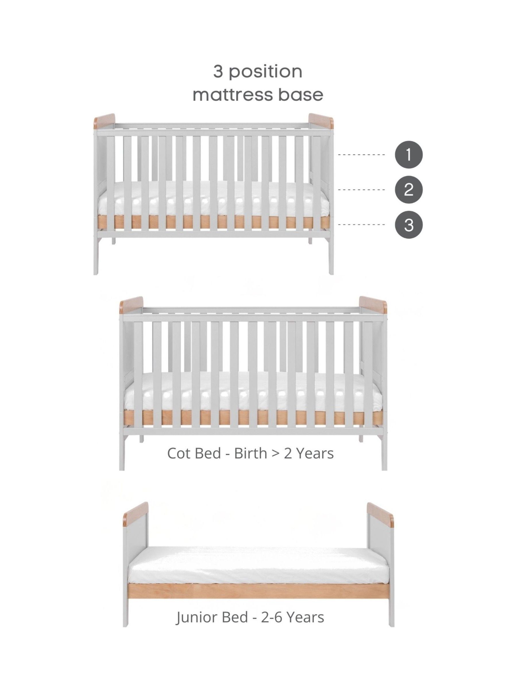 Tutti Bambini Dove Grey Oak Rio Cot Bed with Cot Top Changer & Mattress - Image 7 of 7