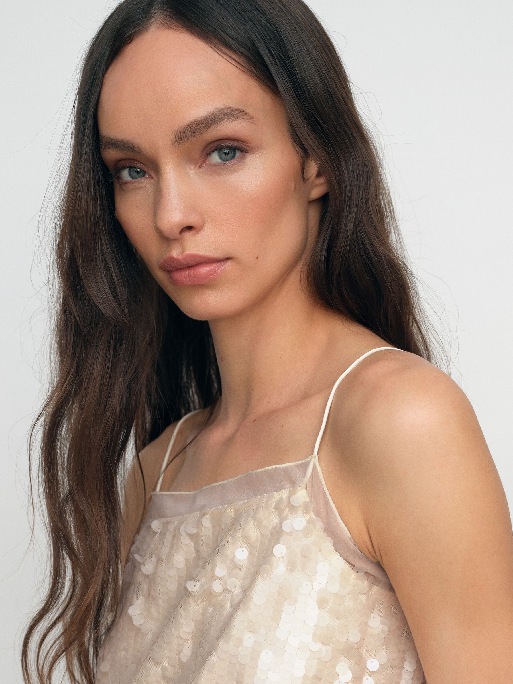 Sequin Cami Top in Cream - Image 5 of 9